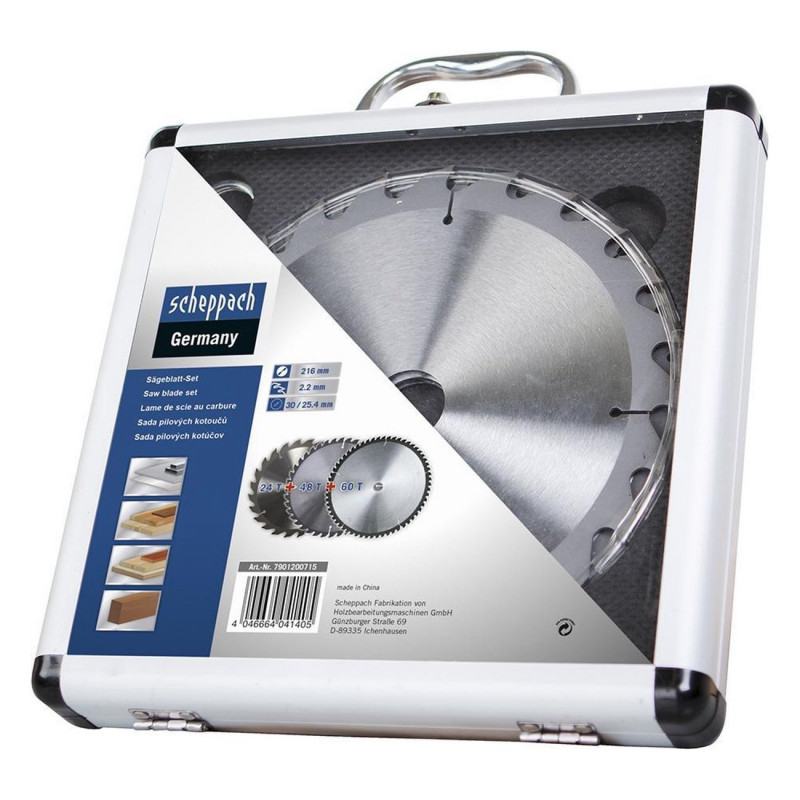 Lot De 3 Lames Scheppach Pour Scies Circulaires - 24-48-60 Dents - 210 X 30 Mm - 790