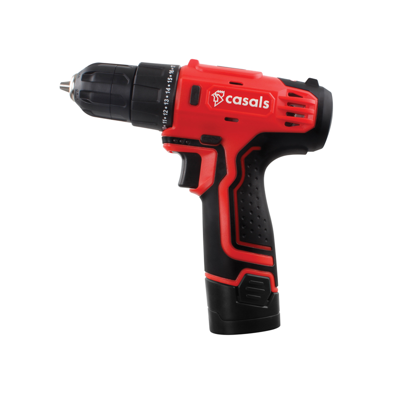 Casals Drill Cordless With Extra Battery Plastic Red 10mm 12V