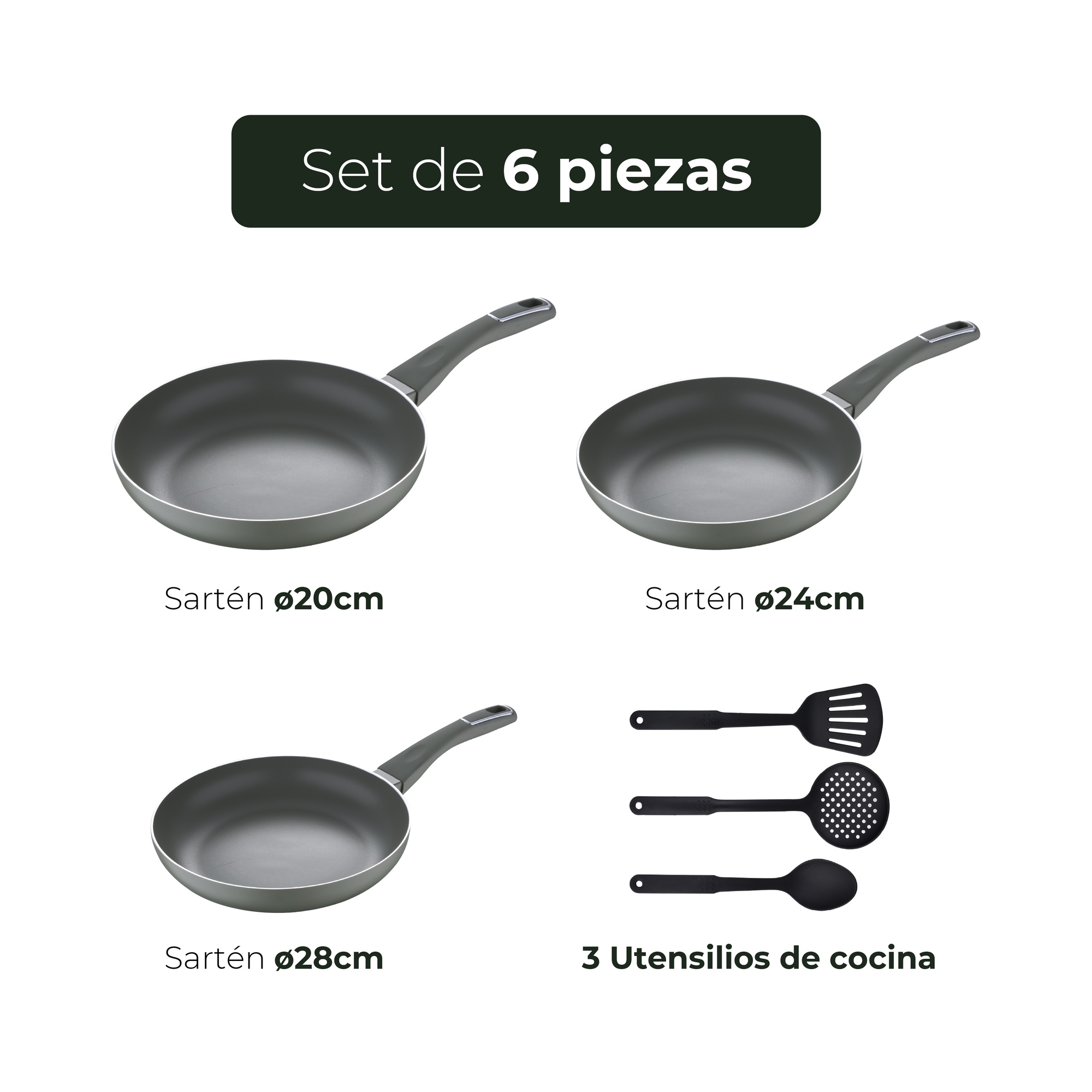 Ensemble De Poêles À Frire (20, 24 Et 28 Cm) Trebol En Aluminium Pressé Et Nylon Ensemble D'ustensiles De Cuisine