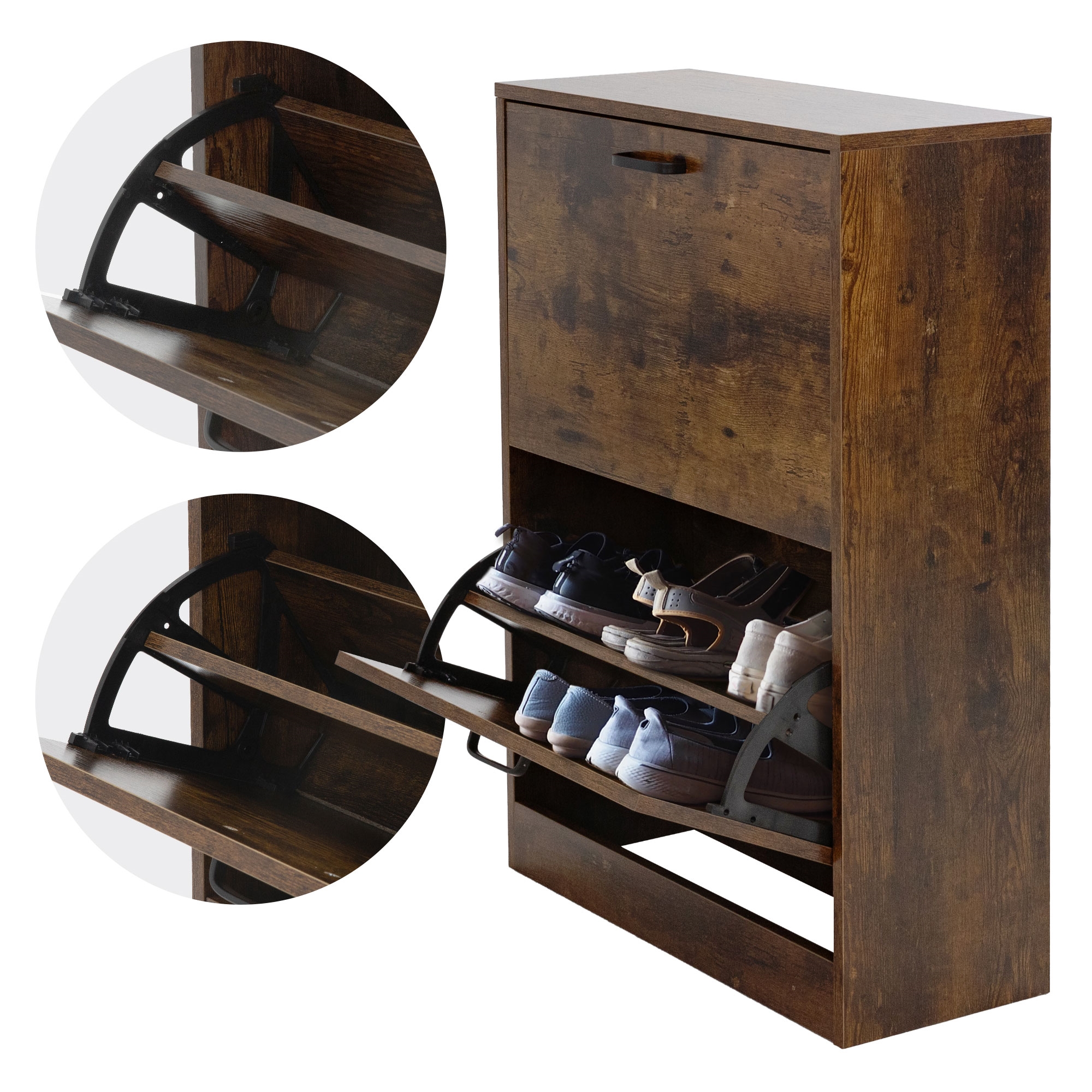 Armoire À Chaussures Avec 2 Compartiments Étagère Rangement À Chaussures Marron