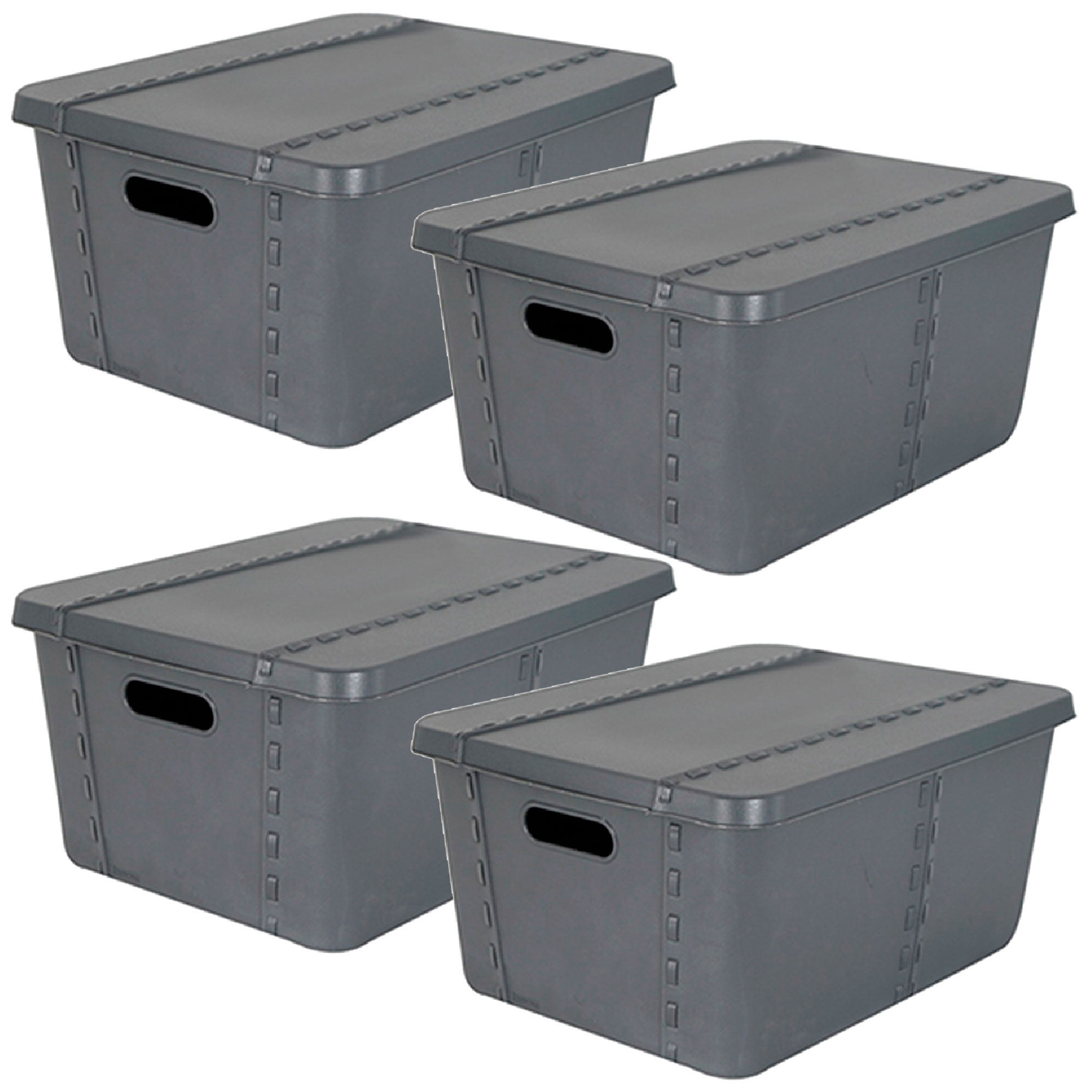 Aoki Box Lot De 4 Boîtes De Rangement Plastique 45L Avec Couvercle - Gris Mauve, Empilables, Roulettes, Clips De Fermeture
