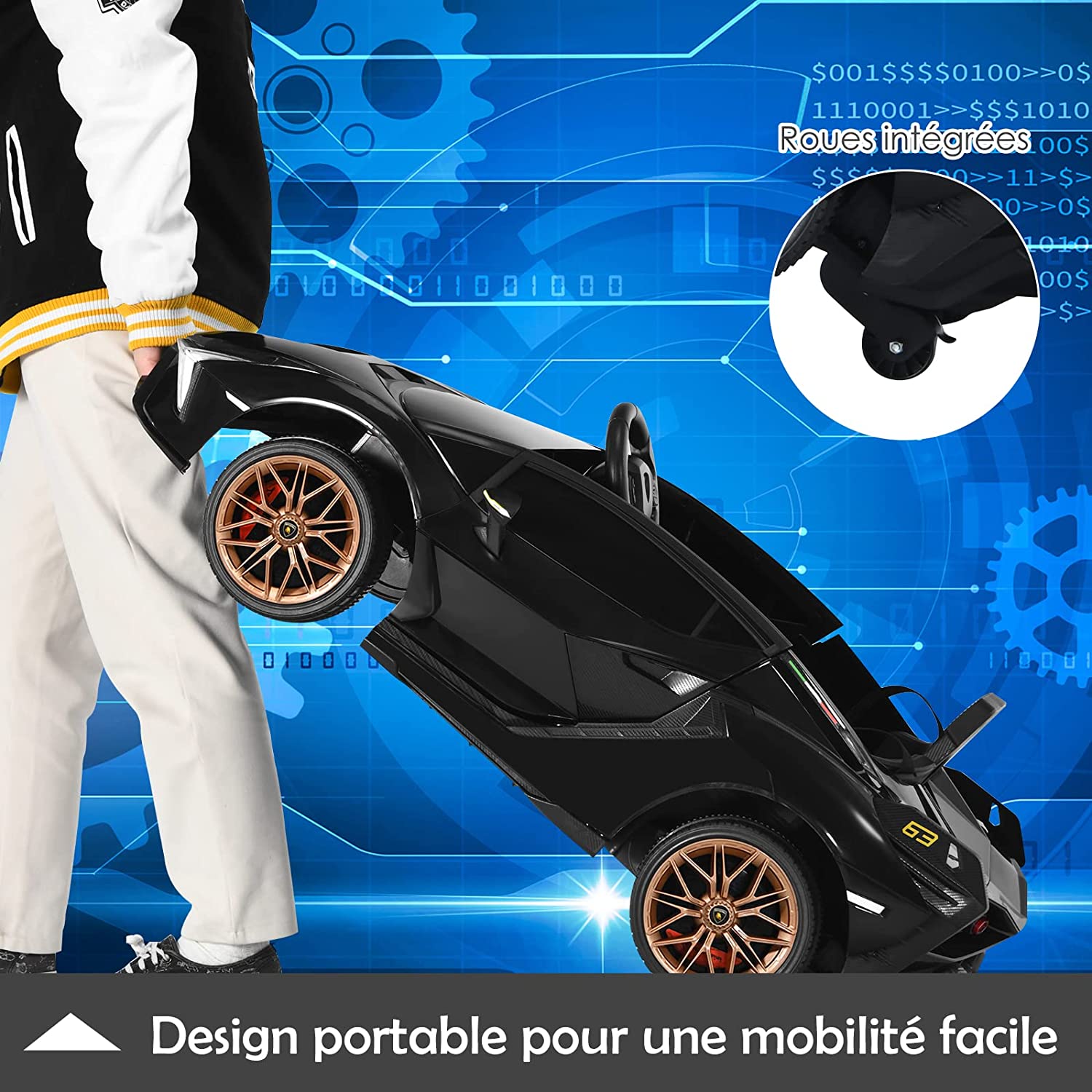 Voiture De Sport Électrique 12v Pour Enfants 3-8ans, 2 Portes Papillons