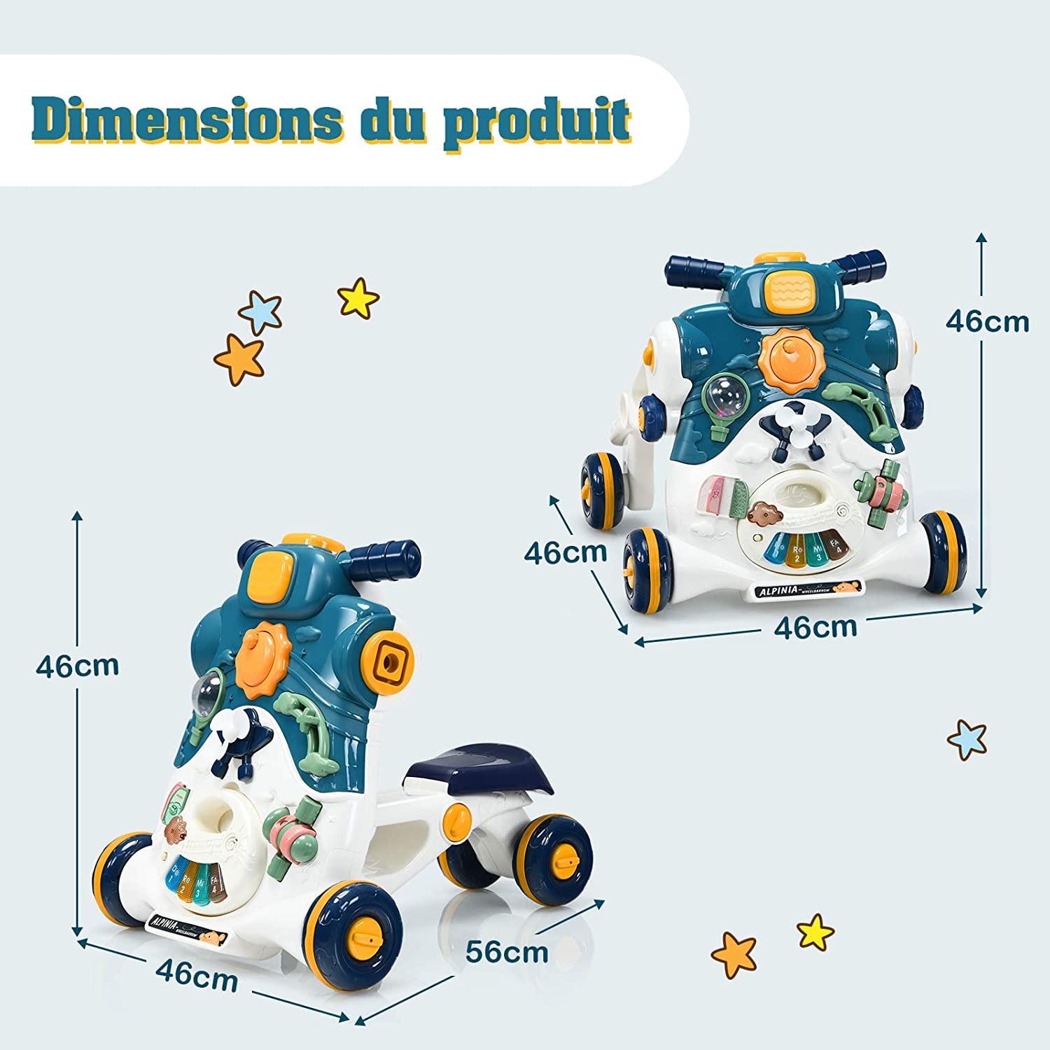 Costway Trotteur 3 En 1 Pousseur Pour Bébé Avec Lumière Et Musique Activités D'eveil