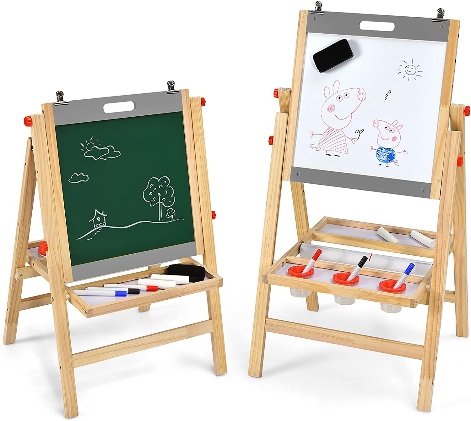 Chevalet D’art 3-en-1 Pour Enfants De 3+ans Avec Hauteur Réglable Sur 5 Positions
