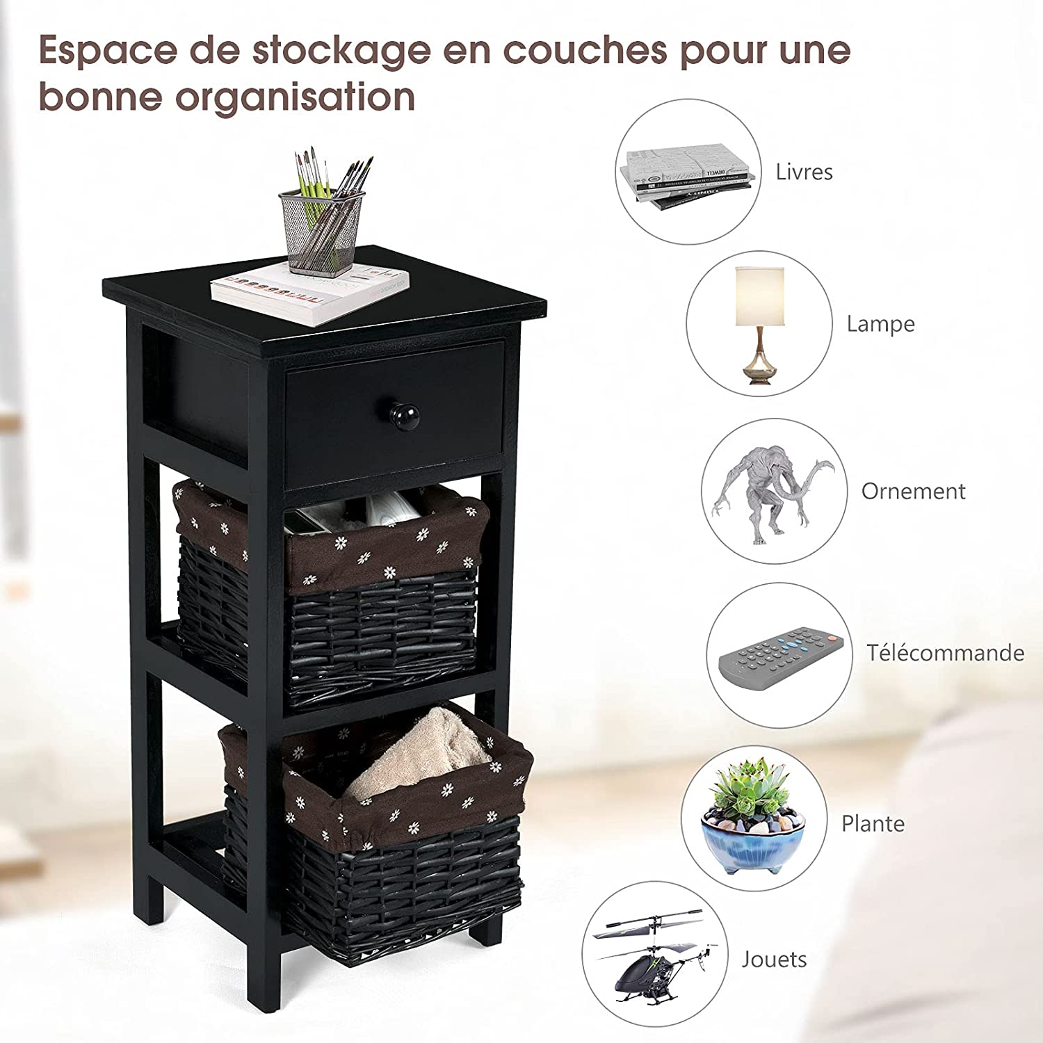 Table De Chevet, Table De Nuit En Bois De Paulownia Avec 1 Tiroir
