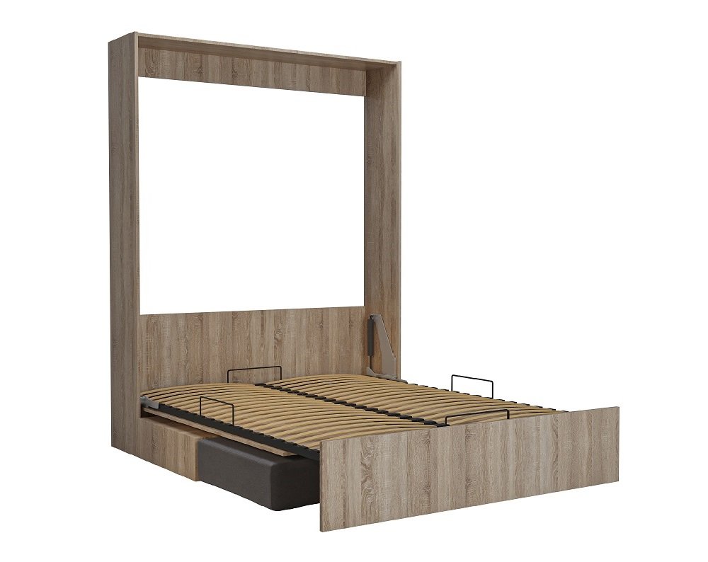 Armoire Lit Escamotable Dynamo Sofa Canapé Chêne Microfibre Gris