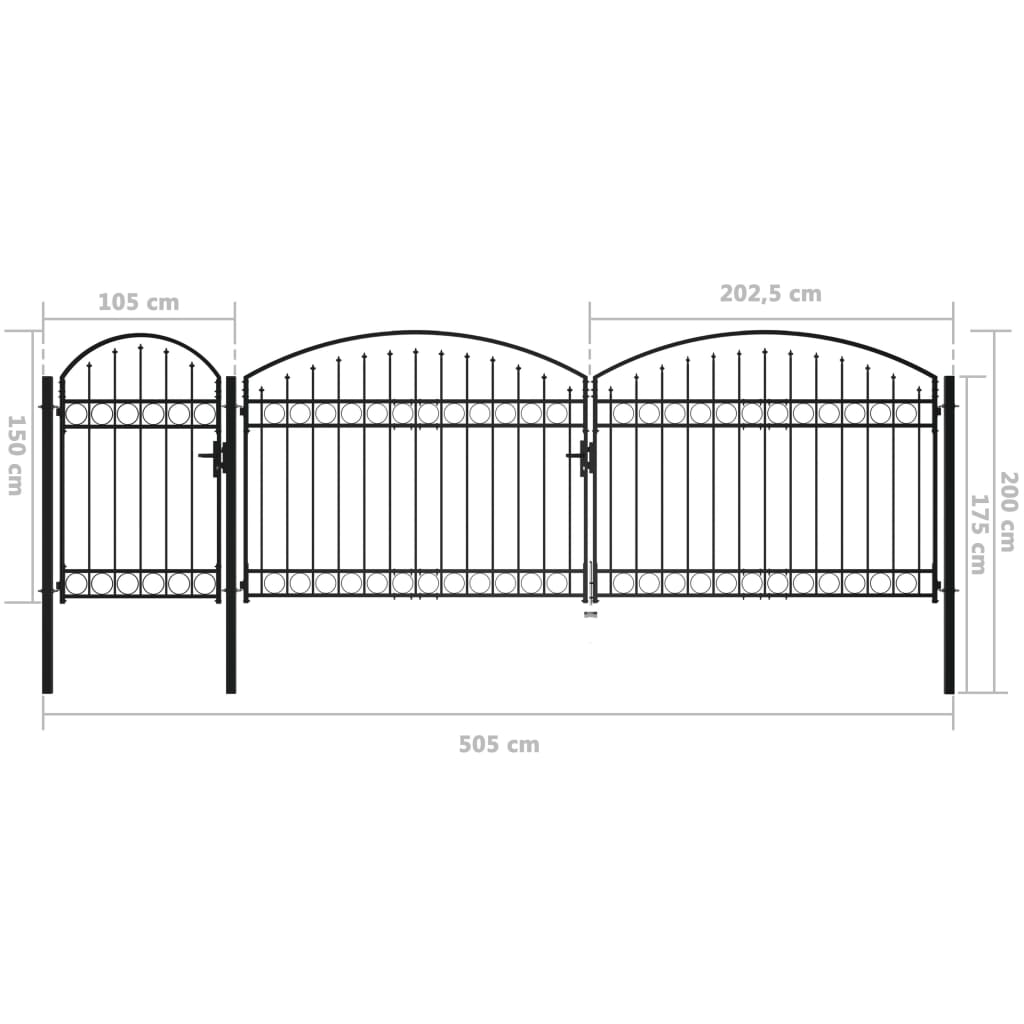 Portail De Clôture De Jardin Avec Dessus Arqué Acier 2x5 M Noir