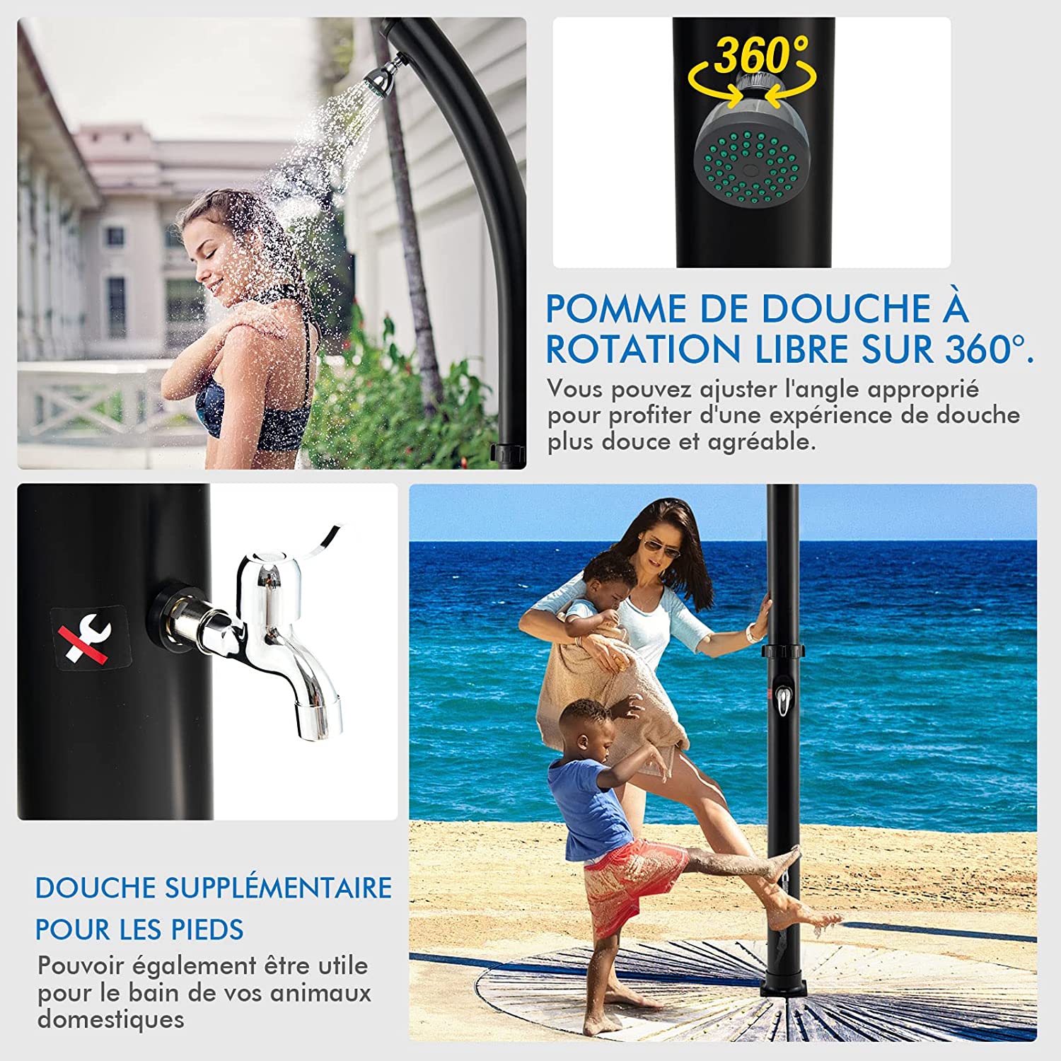 Costway Douche Solaire De Jardin 20l 217cm Avec Pommeau à Prix Carrefour