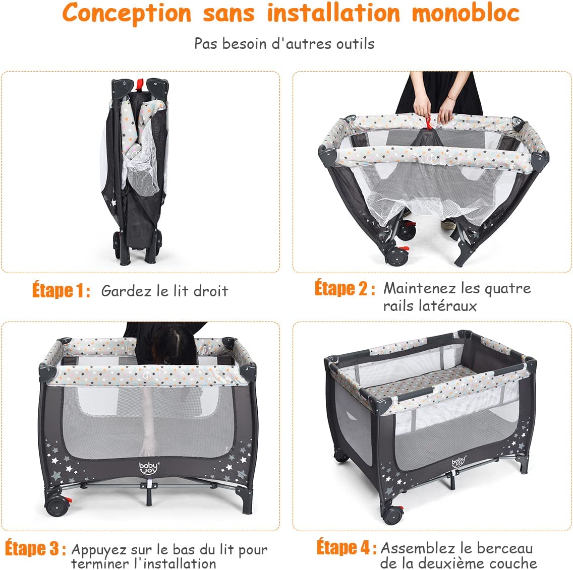 Costway Lit Parapluie Pliant Bébé 0-36 Mois 3 En 1 Avec Matelas Roulettes Sac