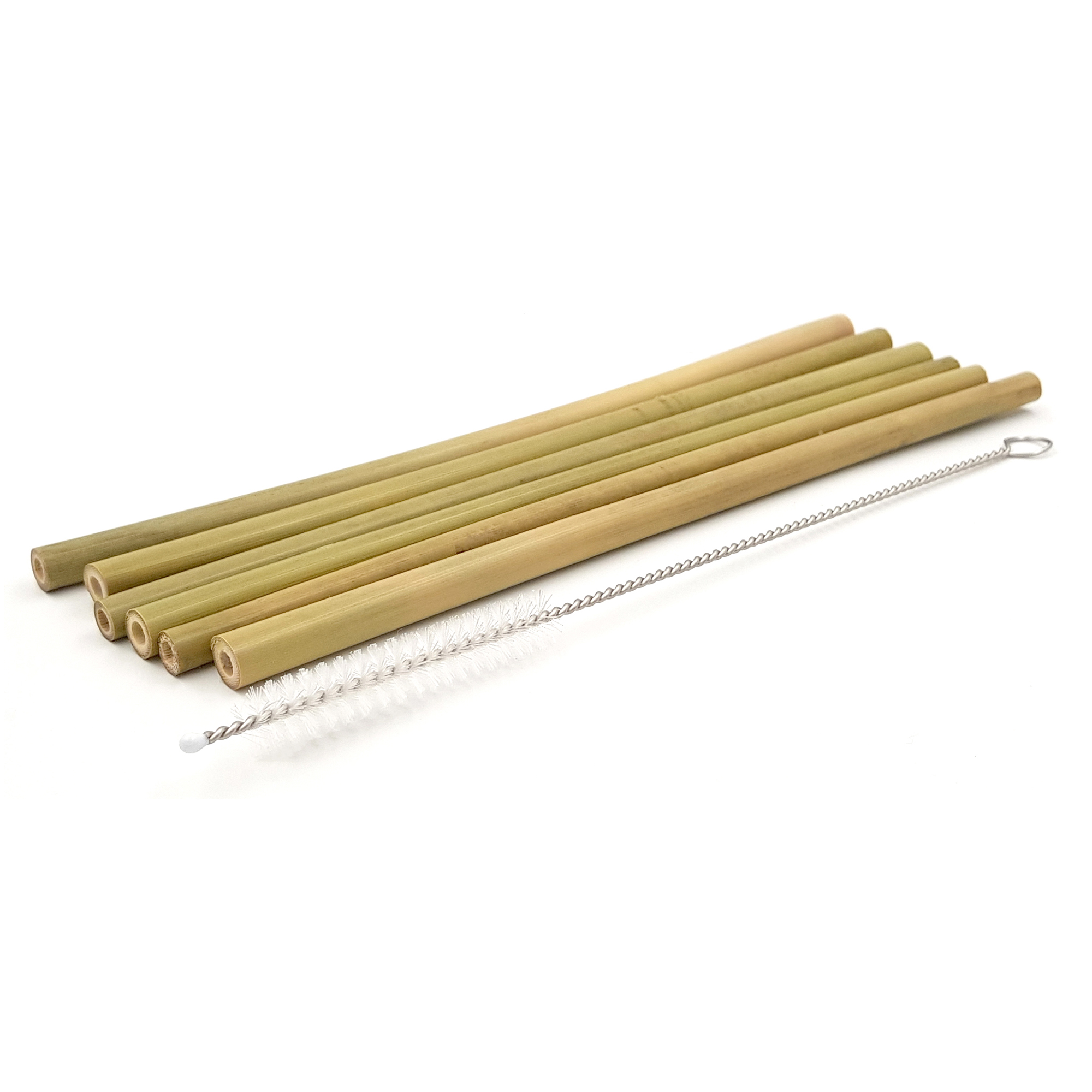 Jeu De 6 Pailles Réutilisables En Bambou Avec Sachet De Rangement Et Brosse De Nettoyage