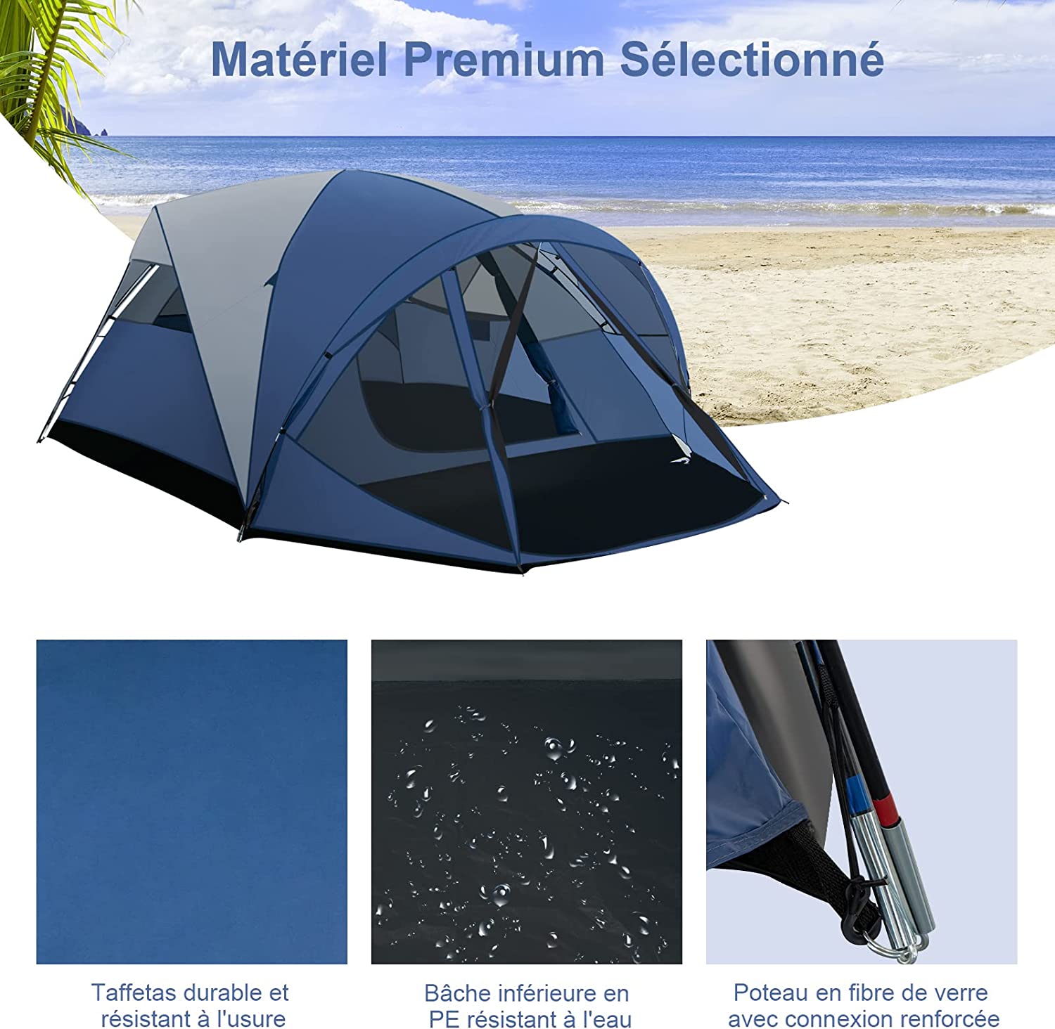 Tente Familiale XXL Pour 8-10 Personnes – Imperméable Avec Fenêtres Moustiquaires