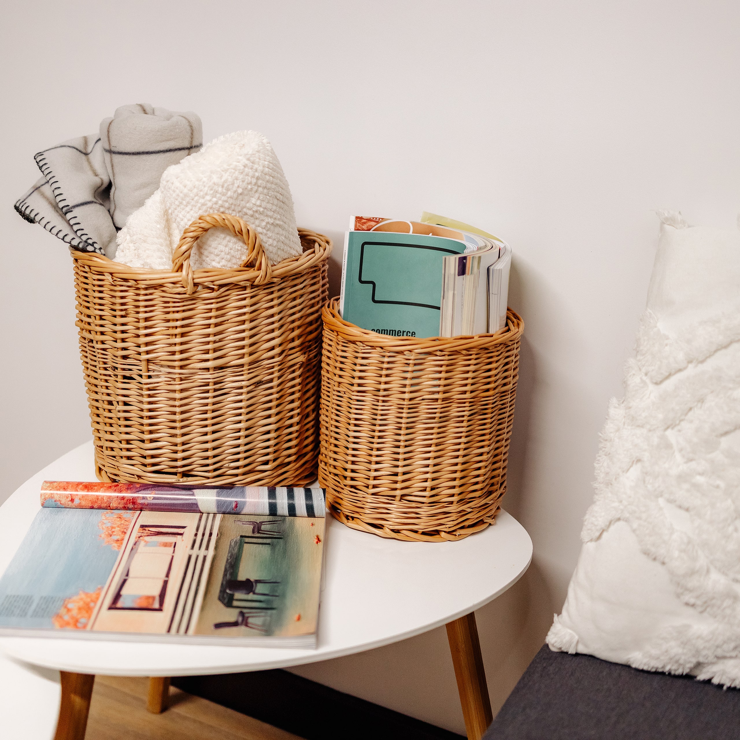 Creative Home Panier En Osier Poignées Claires | 26 X 26 X 30 Cm (+/- 2 Cm) | Pot De Fleurs Rangement | Fruits Ou Linge
