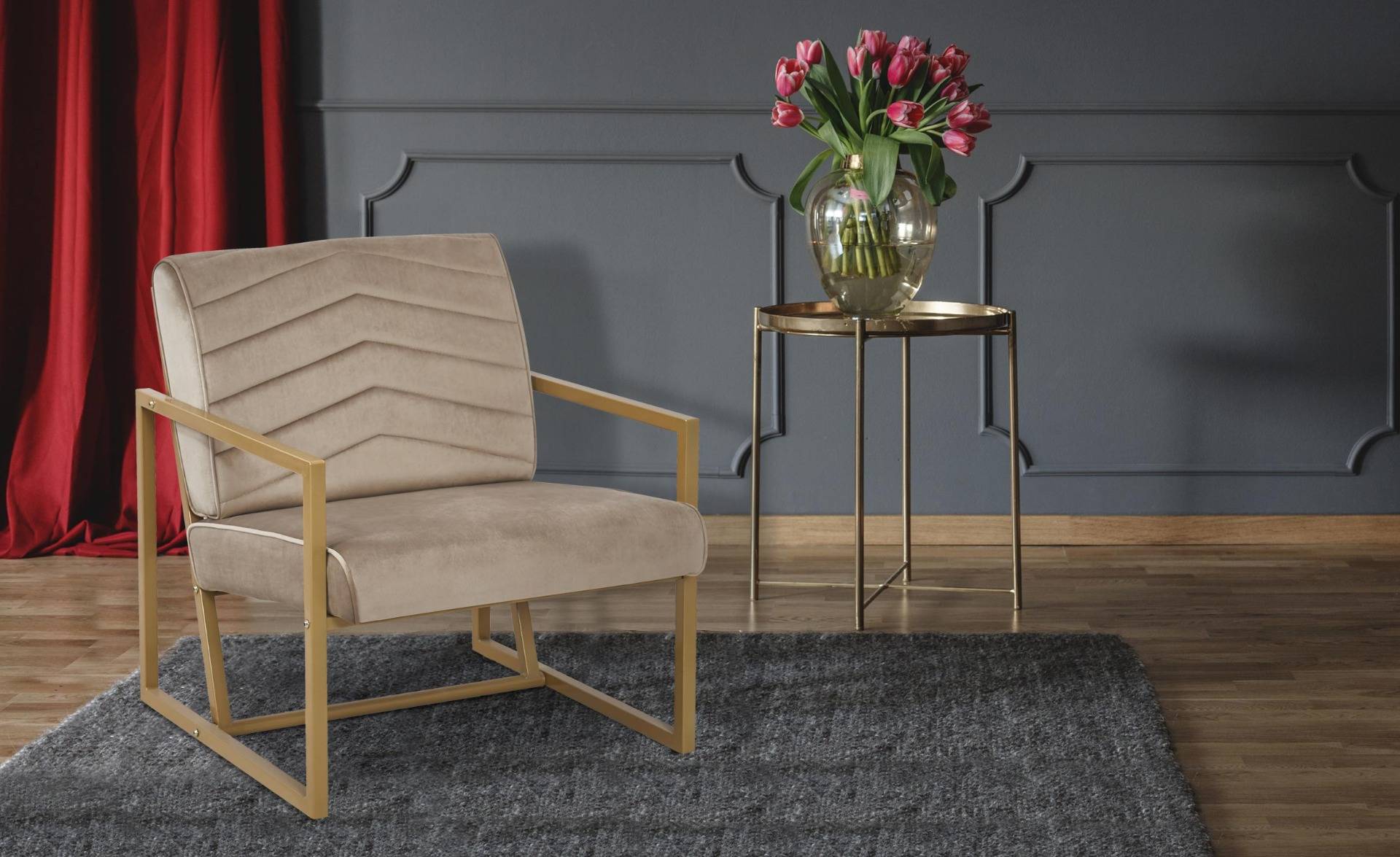 Paris Prix - Fauteuil Design En Velours "dorvi" 75cm Taupe