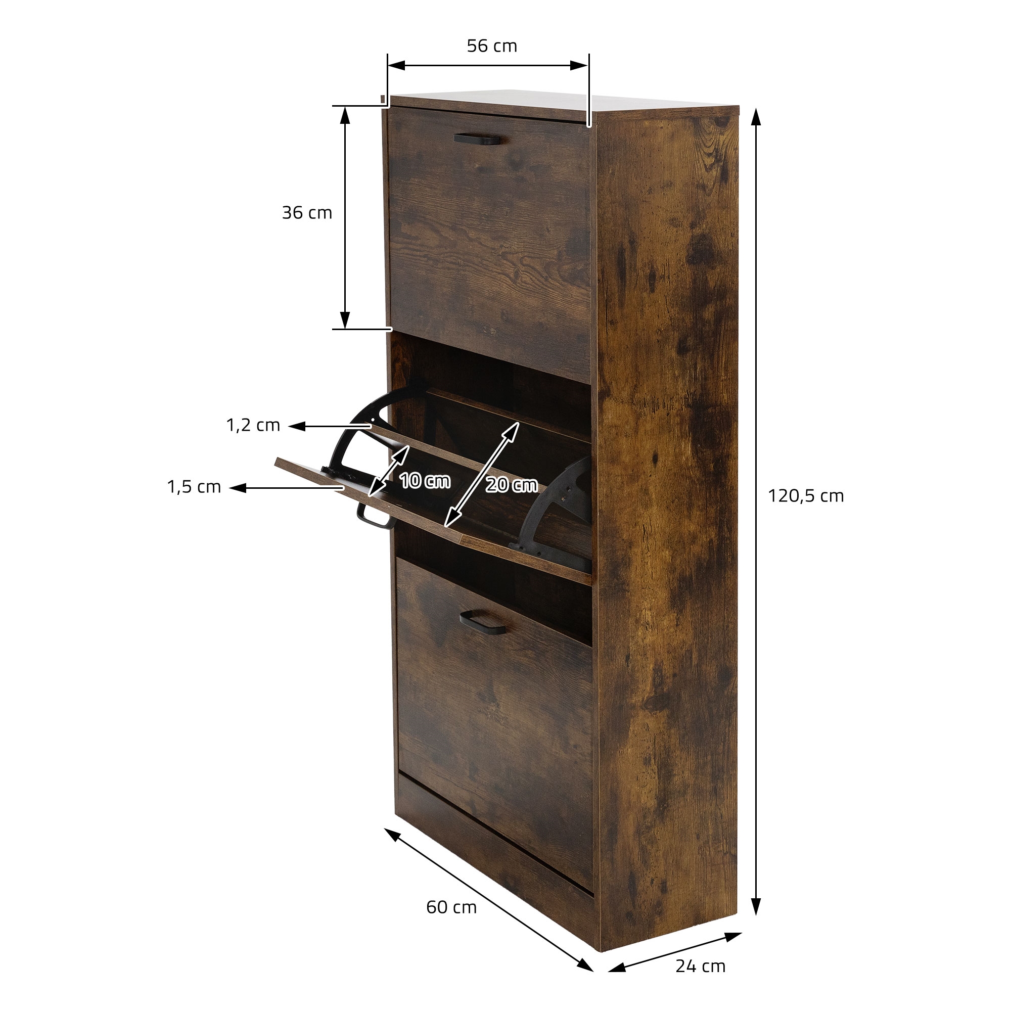 Armoire À Chaussures Avec 3 Compartiments Étagère Rangement À Chaussures Marron