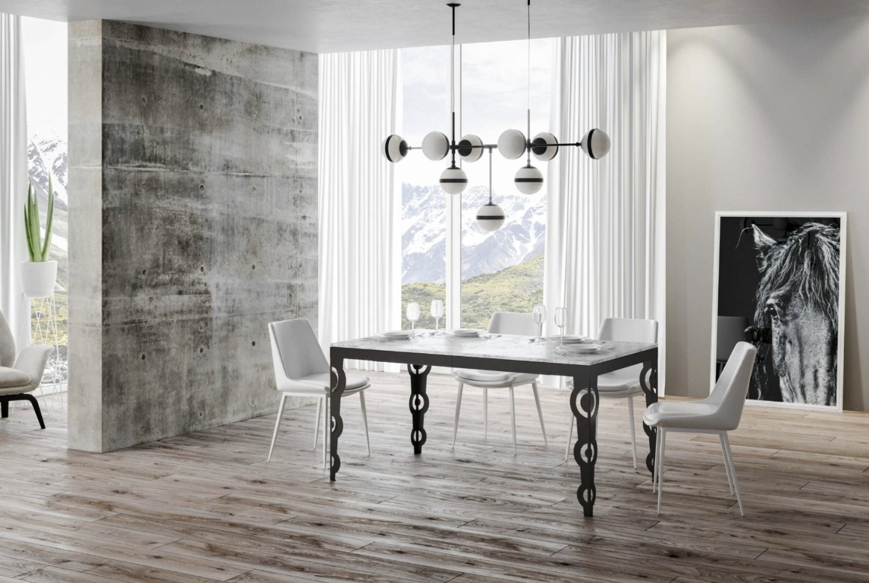 Table Rectangulaire Extensible Orientale 6 À 20 Personnes L 180 À 440 Cm Blanc Eff...