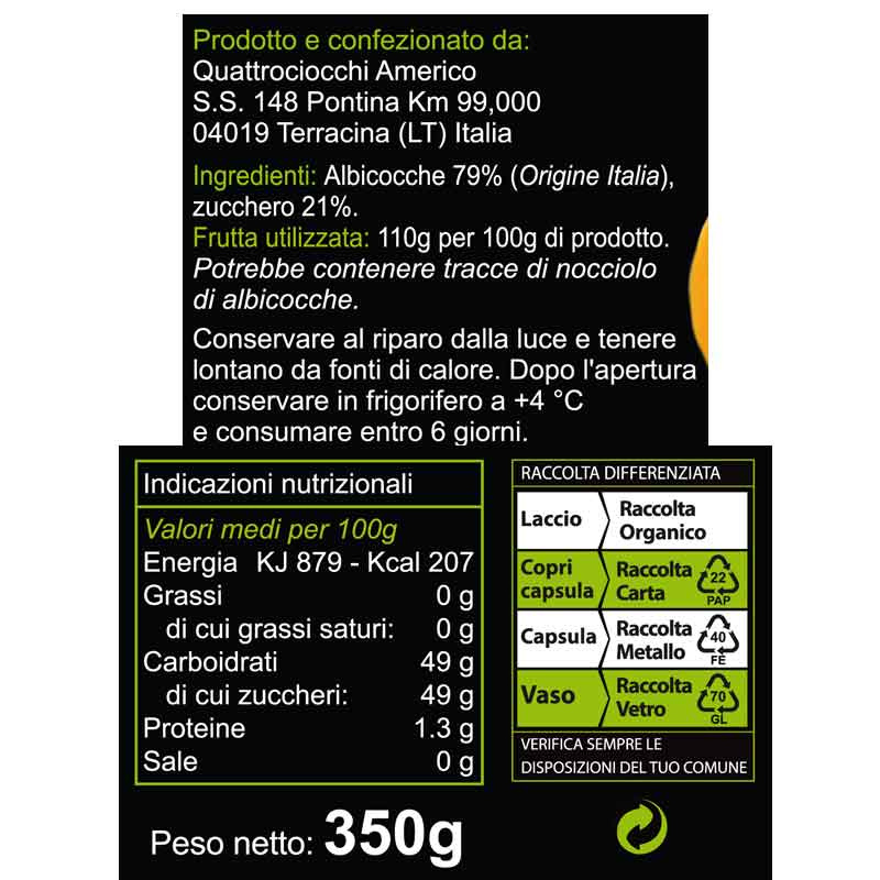 Confiture Extra D'abricots 350 Gr FRANTOIO QUATTROCIOCCHI