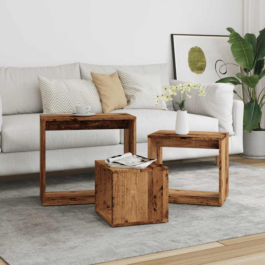 Tables Basses | Tables Gigognes | Tables D'appoint 3 Pcs Vieux Bois Bois D'ingénierie