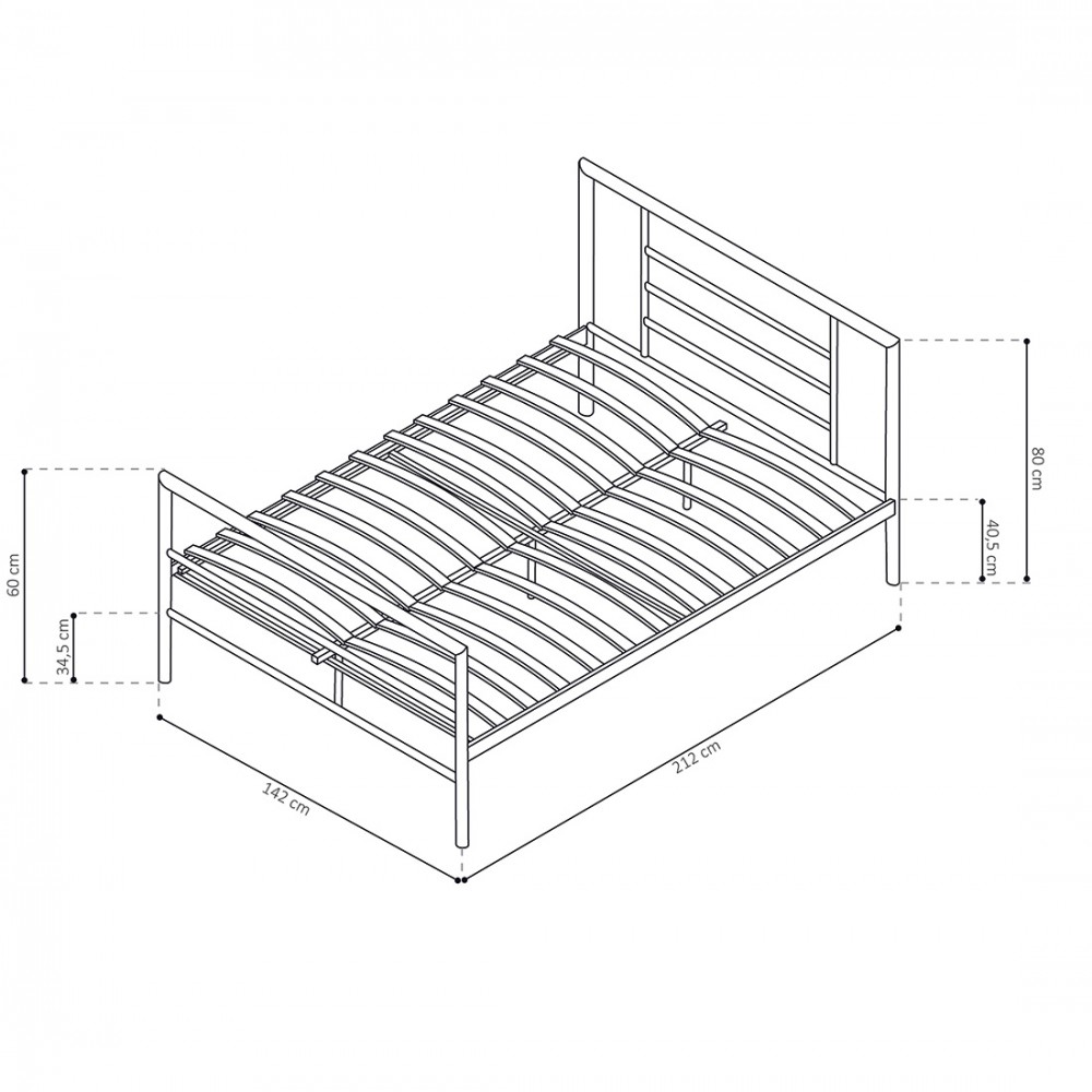 Lit En Métal Double Echo, 140x200 Cm, Gris Brillant Sommier Inclus