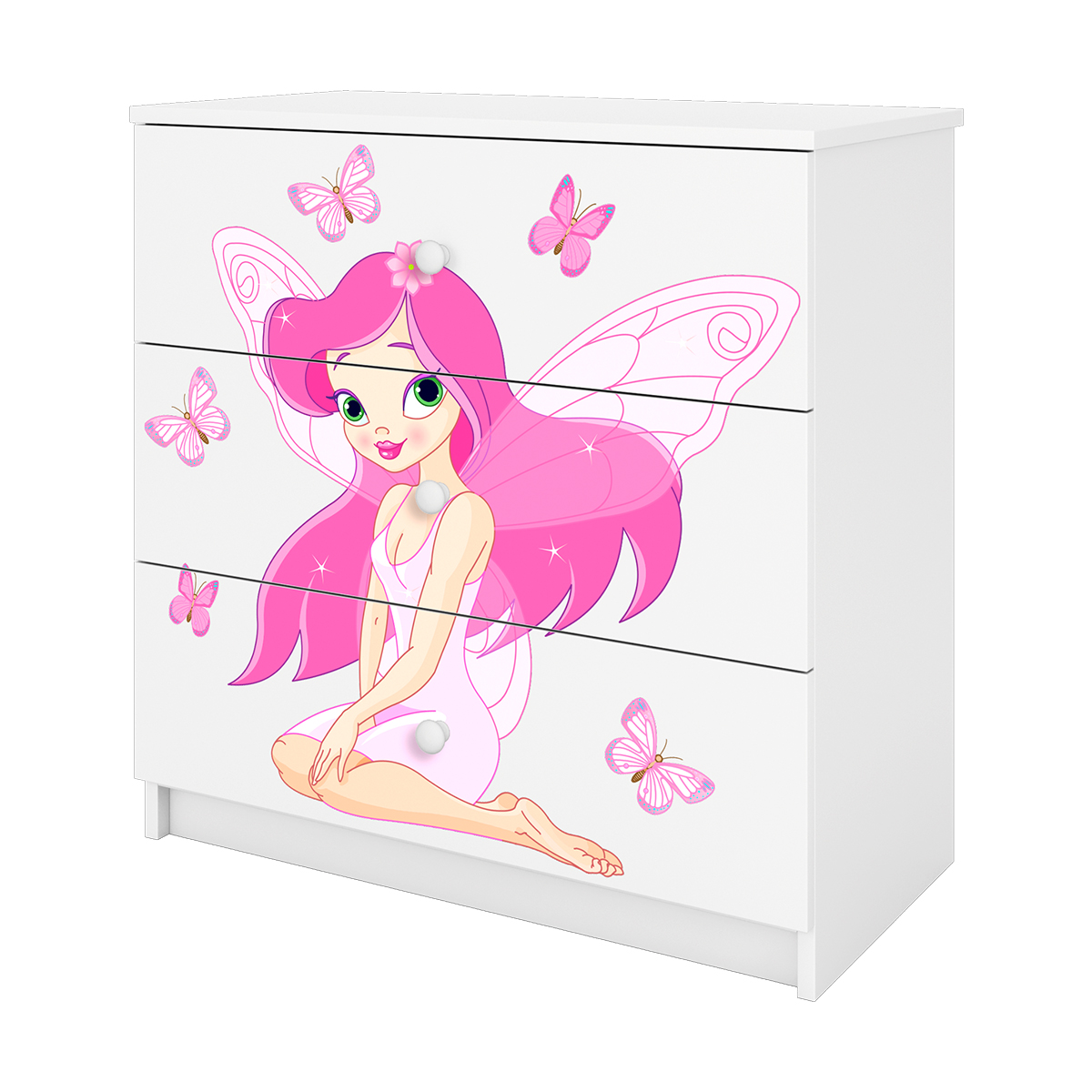 Commode 3 Tiroirs Babydream La Fée Aux Papillons - Blanc