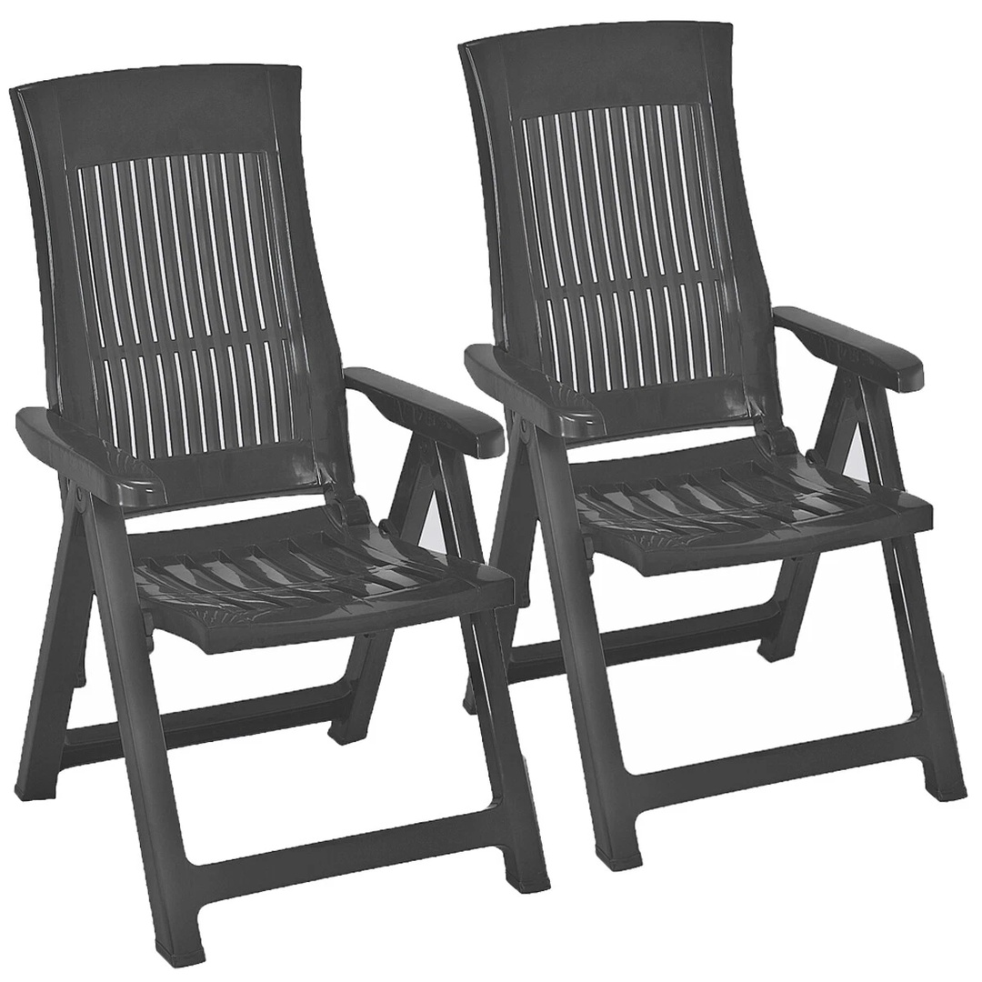2xAnthracite Folding Garden Lounger Chair 5 Multi Reclining Positions
