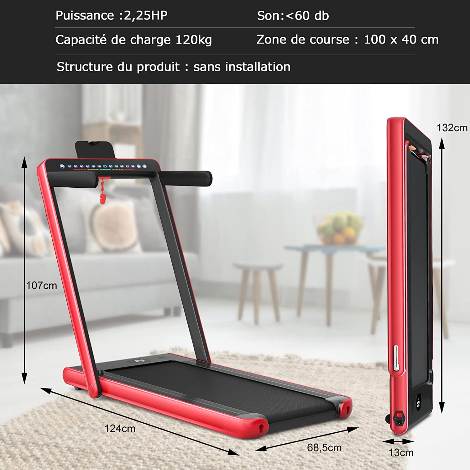 Costway Tapis De Course Electrique Pliable 2 En 1 Vitesse 1-12 Km/h, Tapis Roulant Surface 40x100cm
