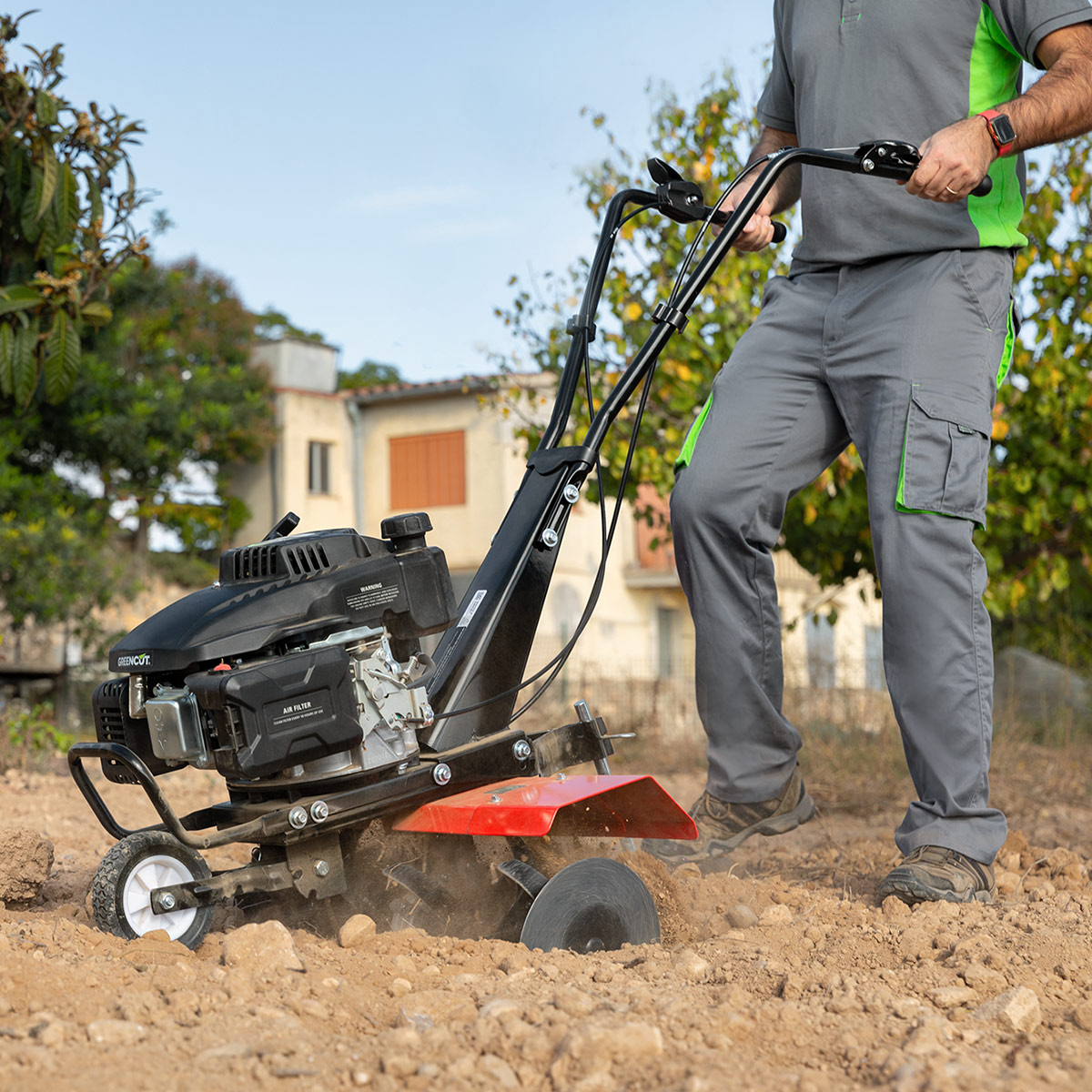 Motobineuse Moteur À Essence 4 Temps 161cc 5cv, Largeur 56cm, Profondeur 13cm, Lames En Fer Trempé- Greencut Gtc190x