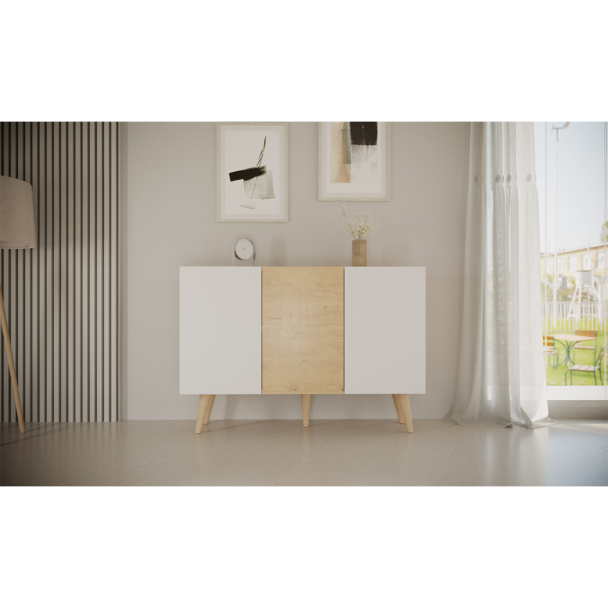 Commode 3 Portes Toronto - Blanc Et Bois