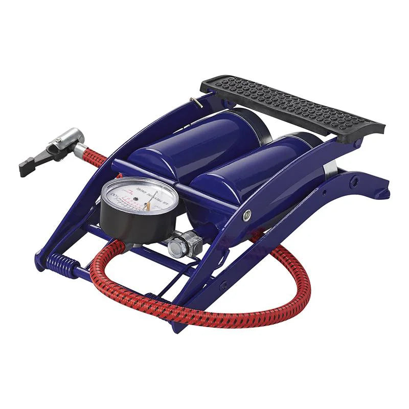 Pompe à Pied Double – Pour Vélo, Voiture, Moto, Manomètre 125 PSI, Noire, Robuste