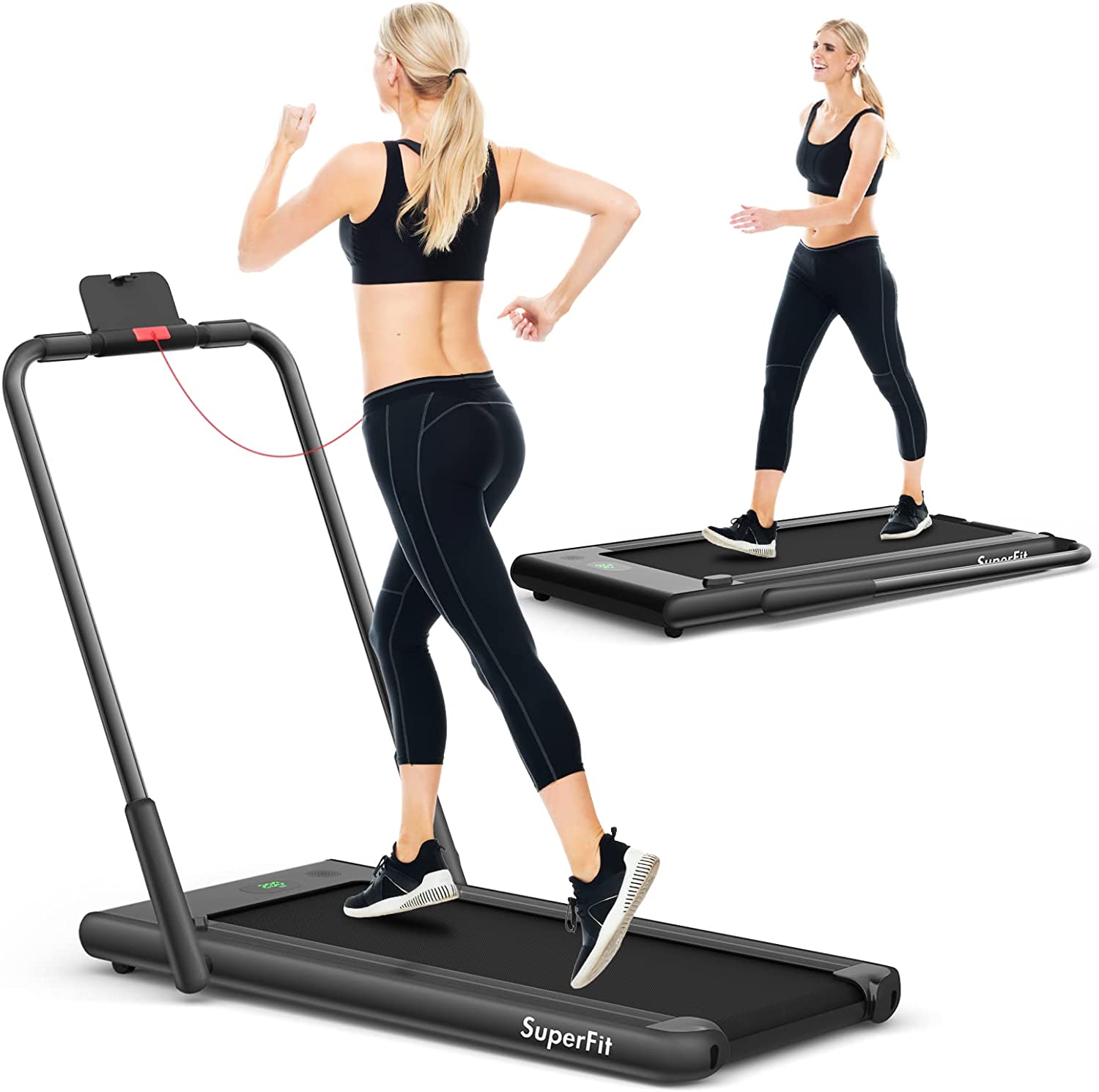 Tapis De Course Pliable 2 En 1/tapis Roulant Électrique Motorisé 1-12 Km/h Avec Application, Télécommande