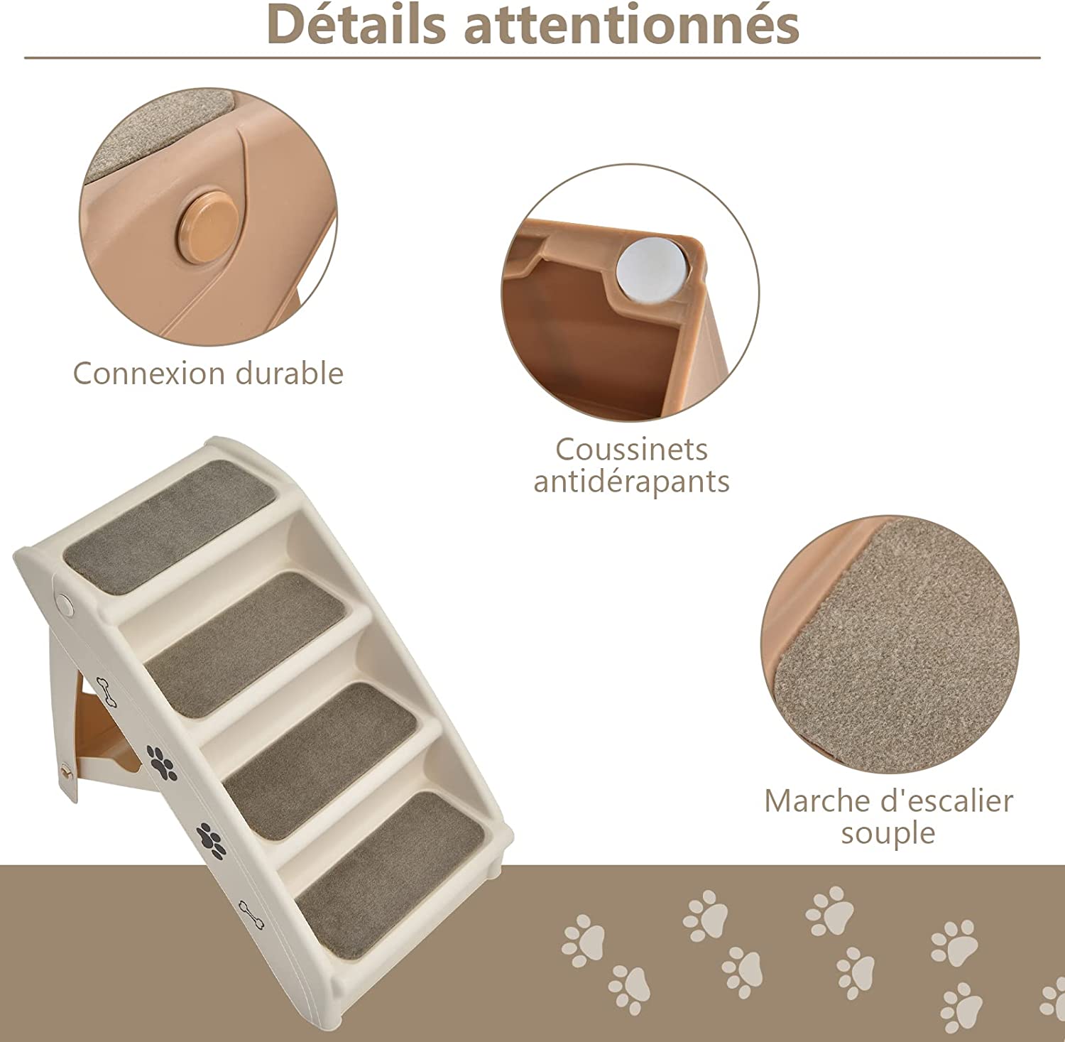Escalier Pour Chien Pliant À 4 Marches En Plastique Charge 60kg 64 X 39 X 49 Cm
