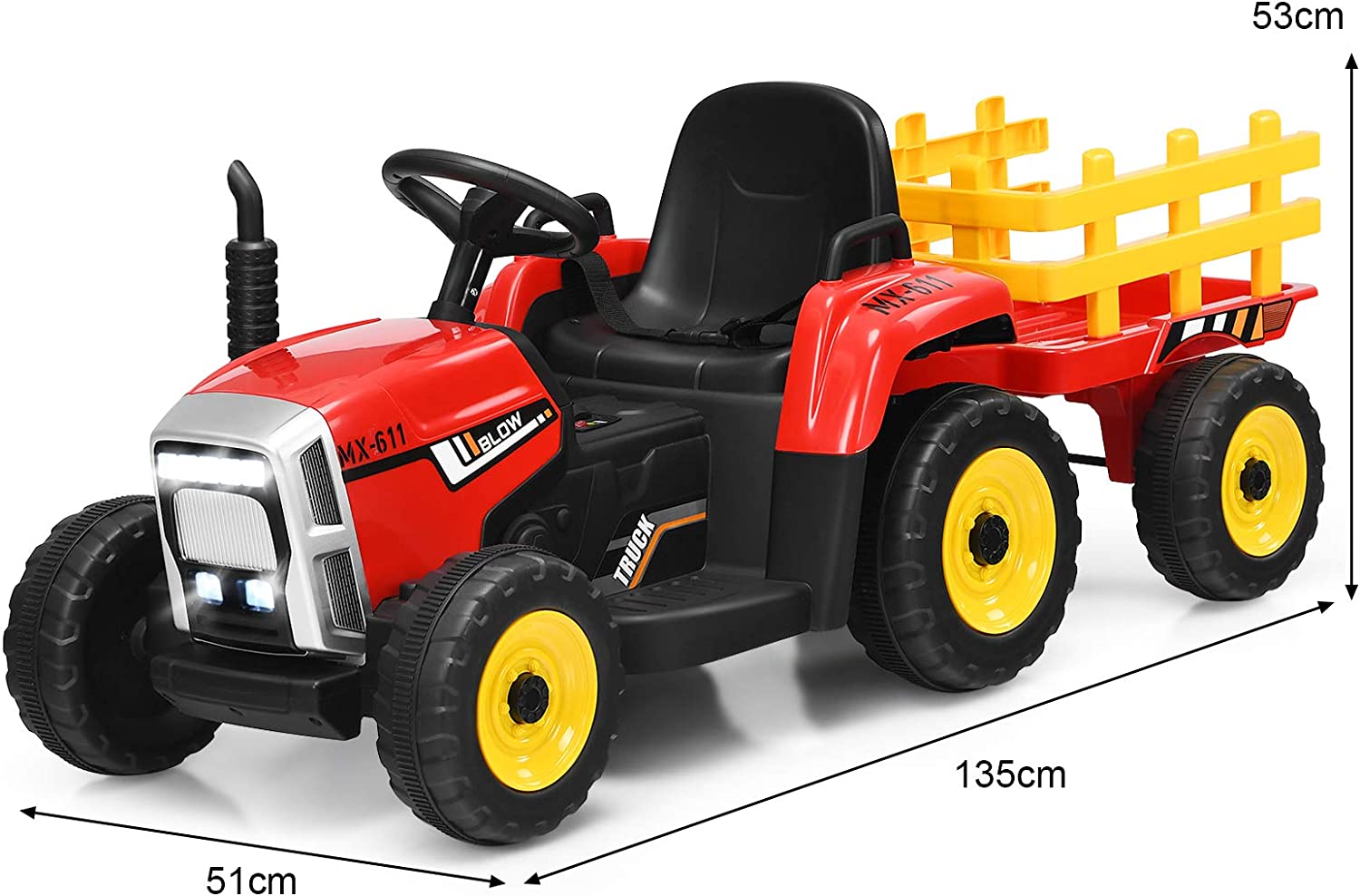 Costway Tracteur Avec Remorque Electrique Pour Enfants 12 V Avec Télécommande 2,4g Avec Led