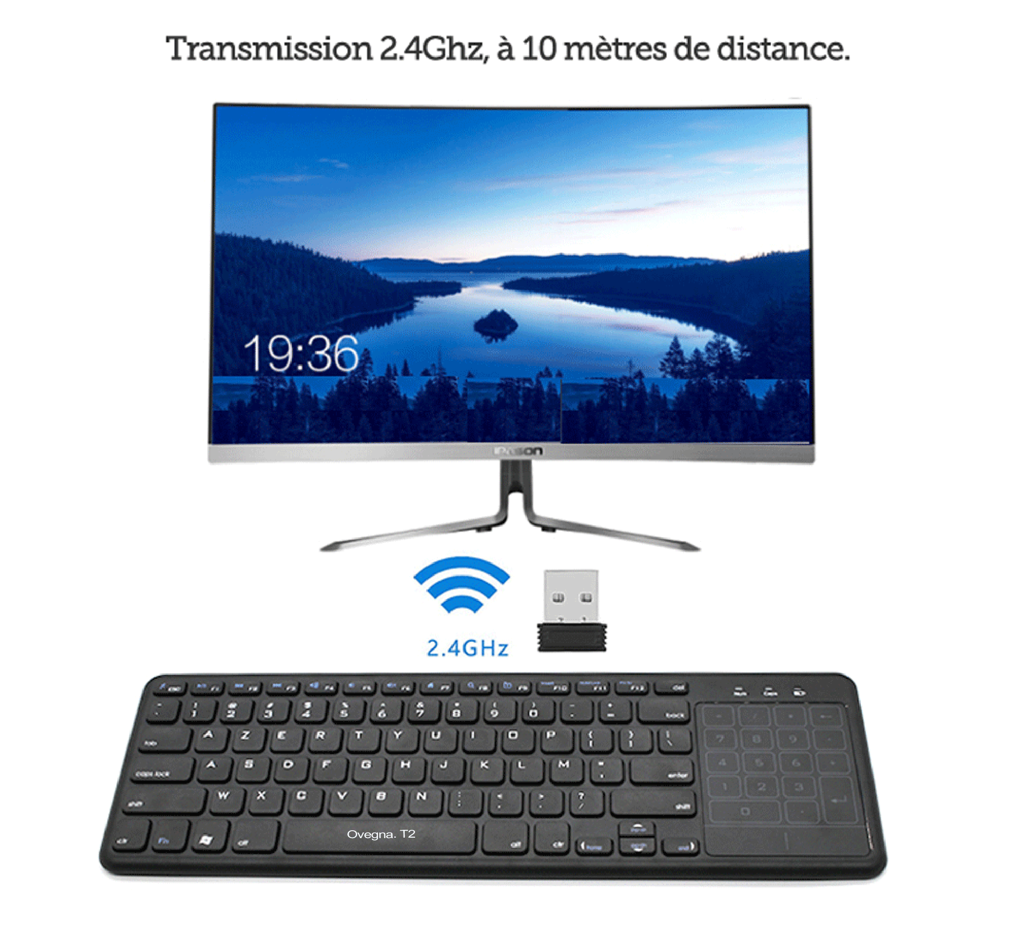Clavier Souris Touchpad Azerty, Sans Fil 2.4ghz, Mince, Pavé Tactile Et Pavé Numérique