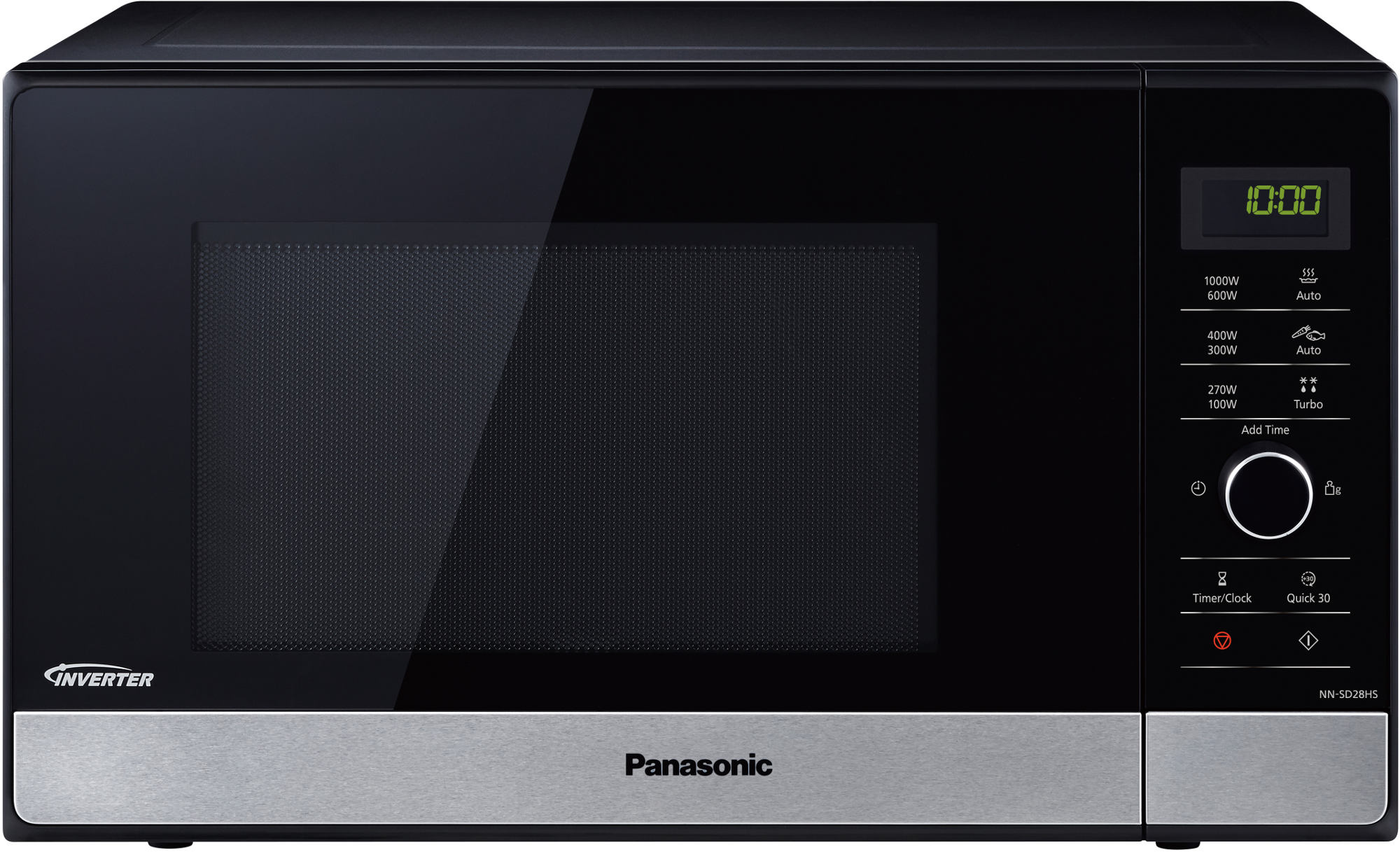 Four Micro-ondes Panasonic Inverter 23L - 1000W, Plateau Verre 28.5cm, 10 Programmes Auto, Acier Inox