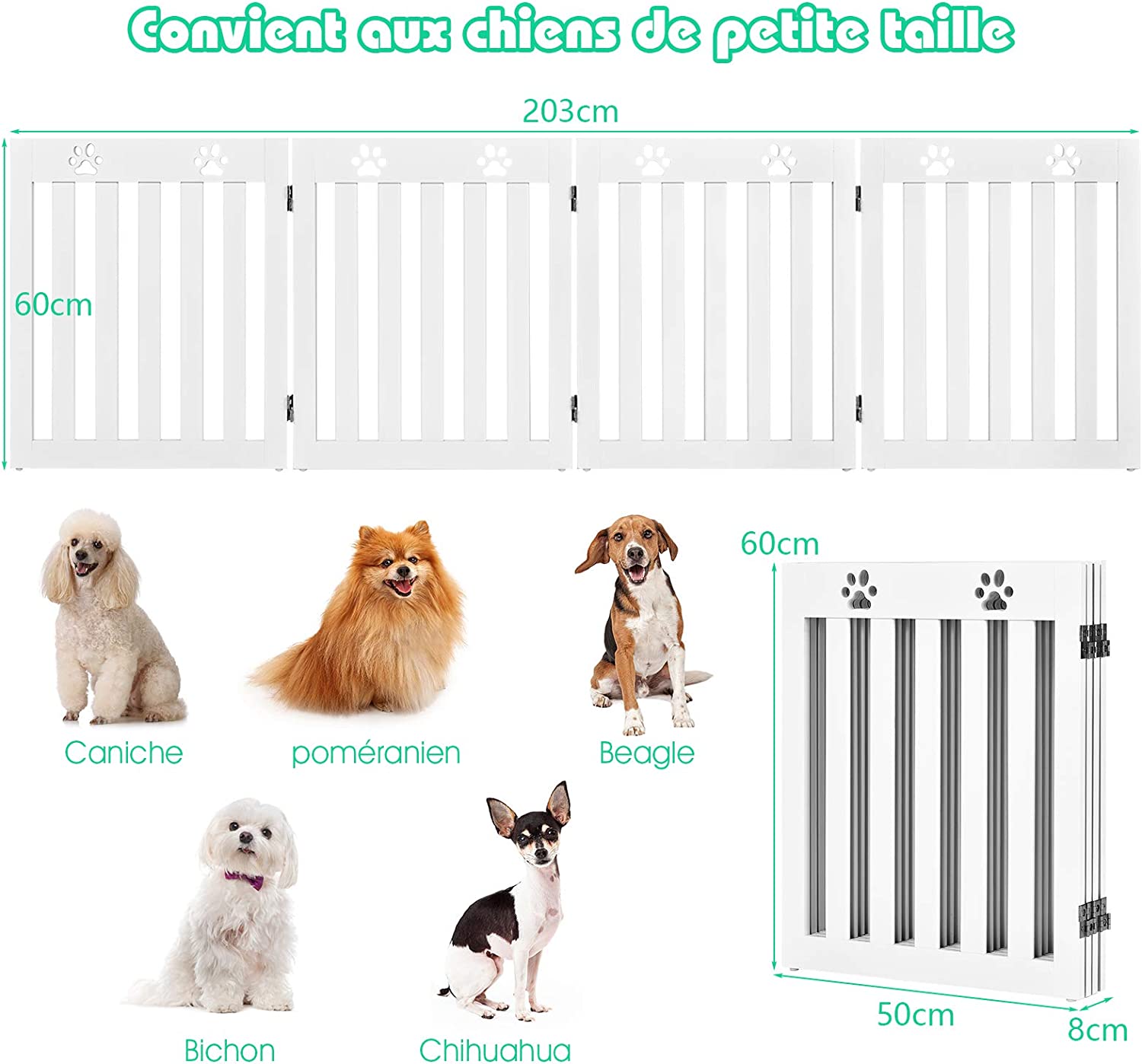Costway Barrière De Sécurité En Bois Pour Chiens Avec Charnières Flexibles À 360° Et 4 Panneux Pou Escaliers