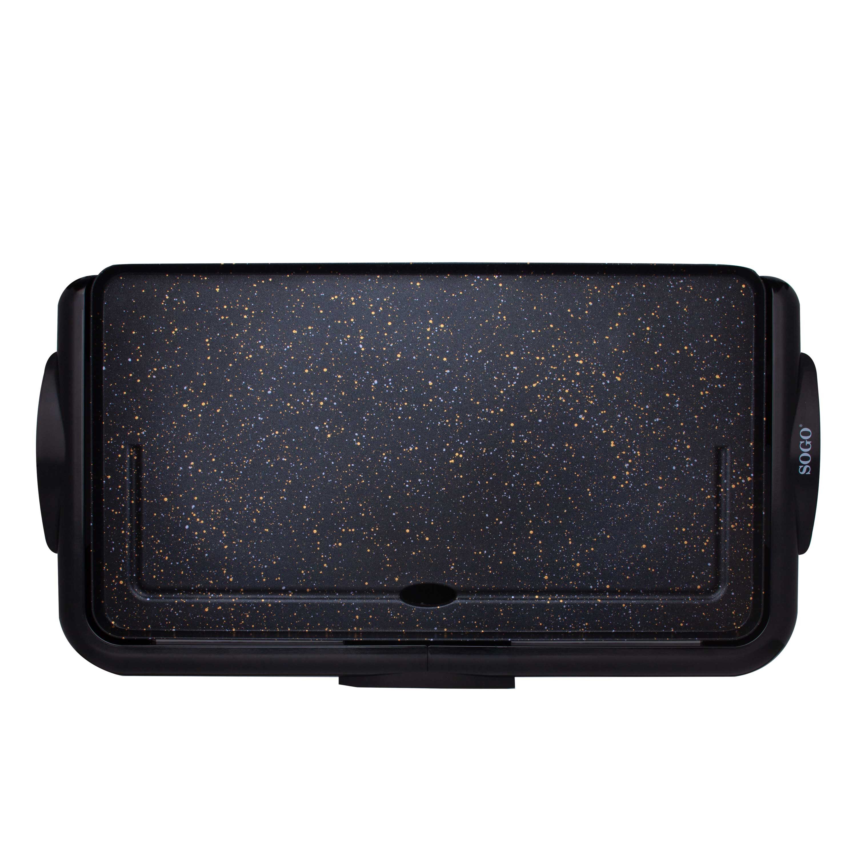 SOGO Piastra Elettrica 46x26cm – Rivestimento in Pietra, Antiaderente, Termostato Regolabile, 2000W per Carne, Pesce e Verdure