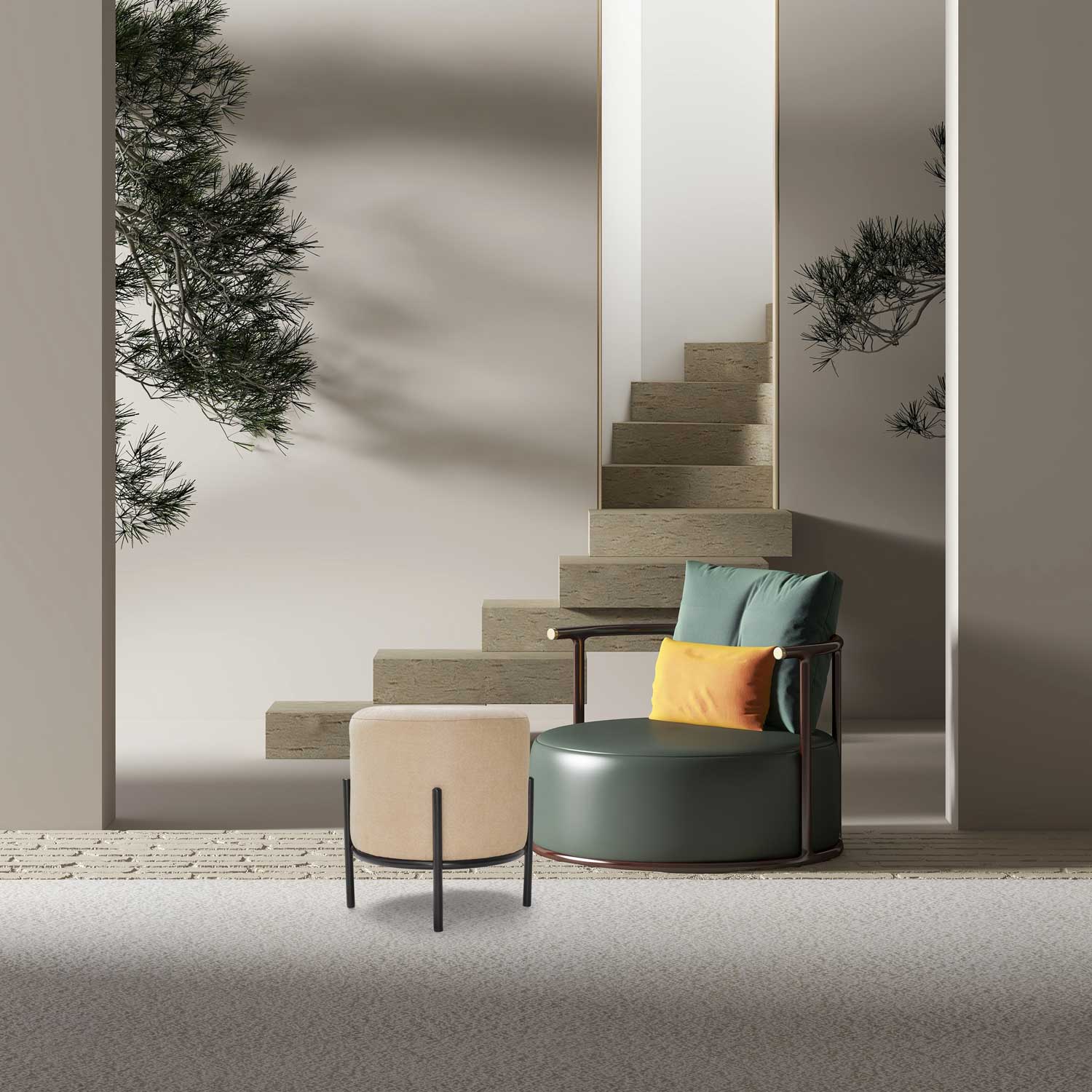 Bonn Linen - Petit Pouf Rond En Tessu