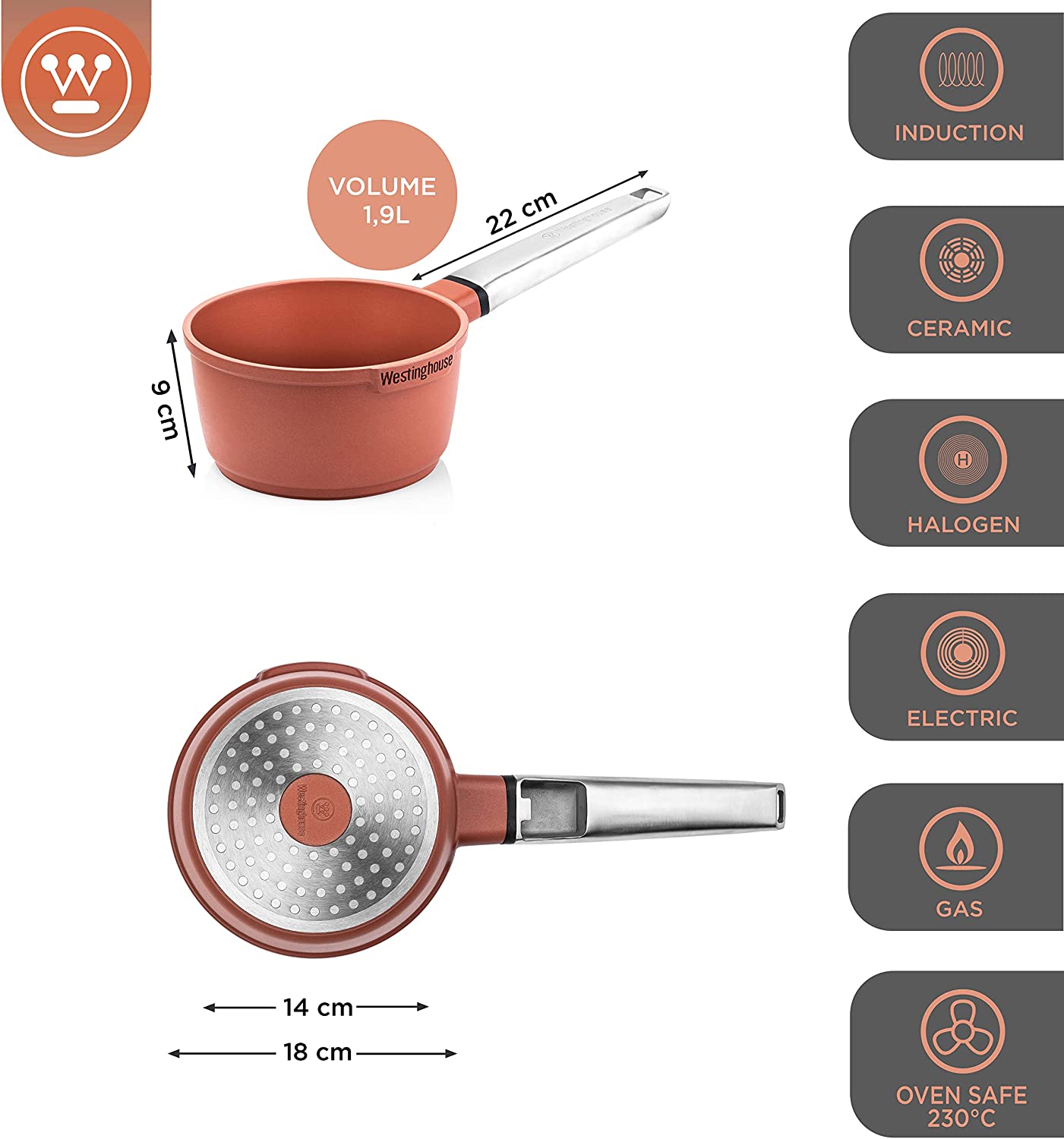 Westinghouse - Série Performance - Casserole 18 Cm - Induction - Rouge