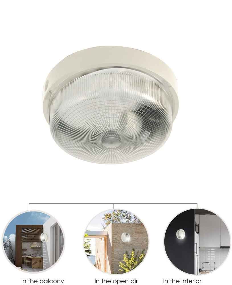 Bigbob: Hublot Rond 22cm En Plastique + Verre E27 Max 60w - Blanc