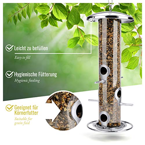 Mangeoire à Oiseaux Sauvages, Mangeoire Oiseaux Exterieur, XiXiRan Distributeur Graines Oiseaux Exterieur Suspendue, Rétractable Distributeur Graines, 520ml Grande Capacité, Imperméable