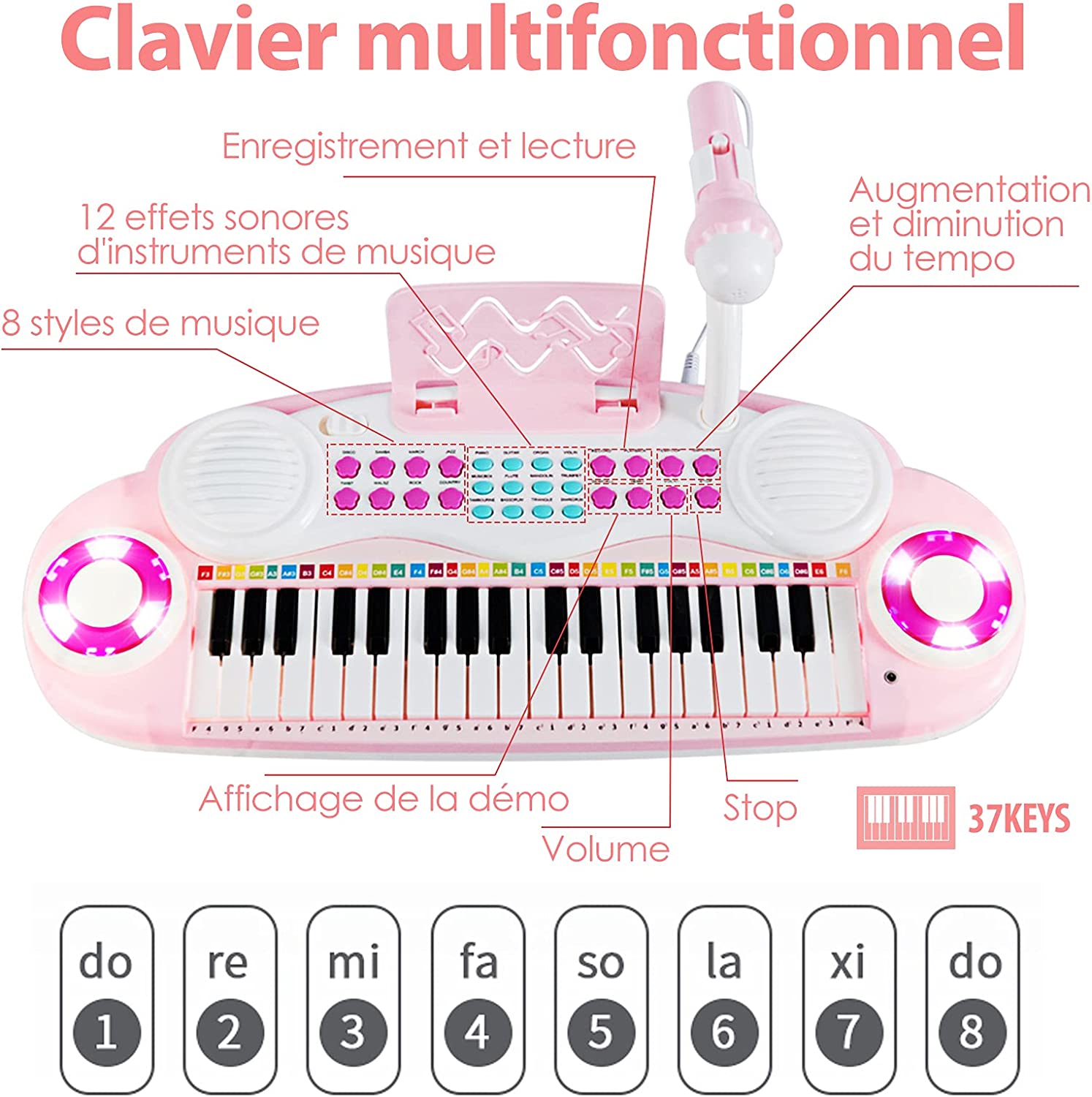 Clavier Electronique Piano Pour Enfants 37 Touches-4 Effets De Percussion-8 Instruments