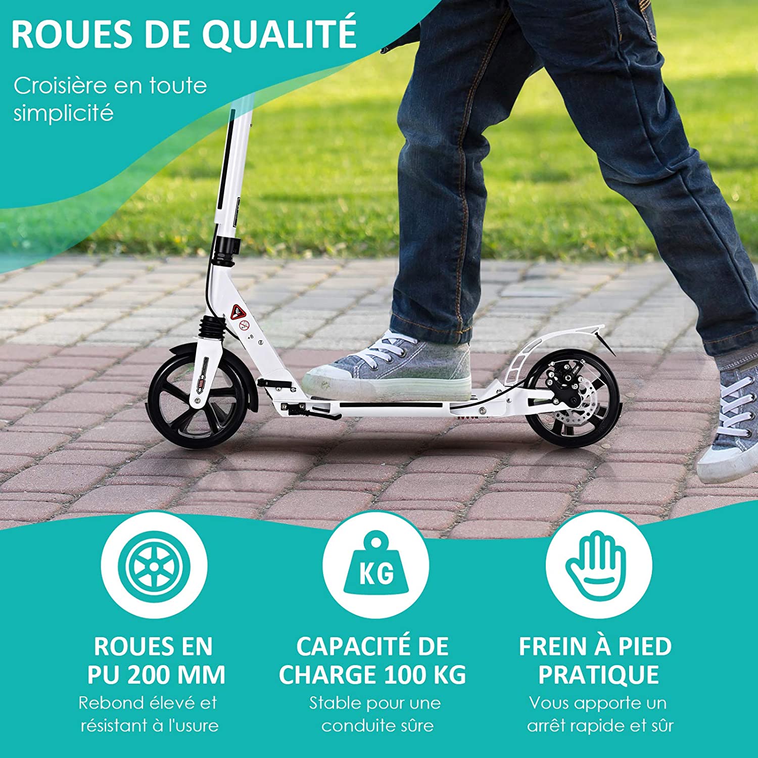 Costway Trottinette Pliable Avec Frein À 2 Roues Pour Enfant Plus De 8 Ans Hauteur Réglable En 3 Positions Fait