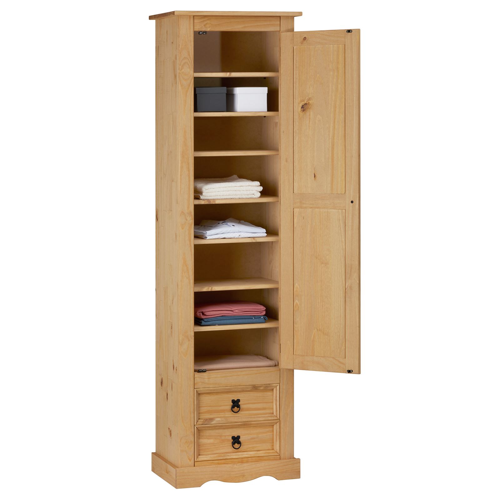 Armoire Tequila Avec 1 Porte Et 2 Tiroirs, En Pin Massif Finition Teintée Et Cirée