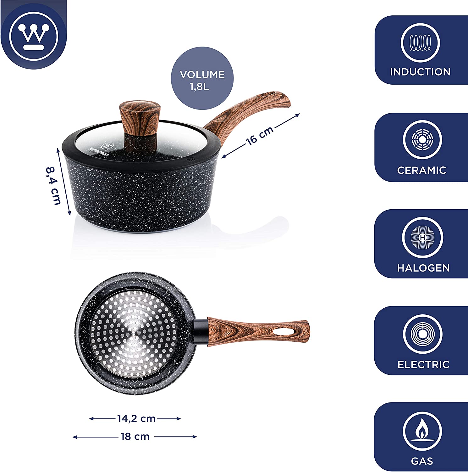 Westinghouse - Casserole 18 Cm - Induction - Marbre Noir - Edition Spéciale