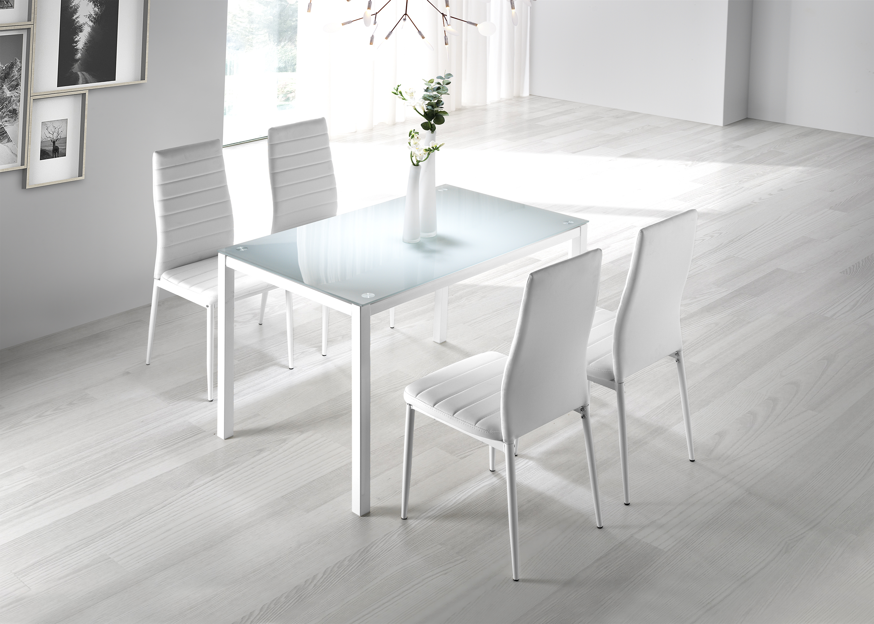 Momma Home - Table Fixe Rectangulaire Lluvia En Verre Blanc