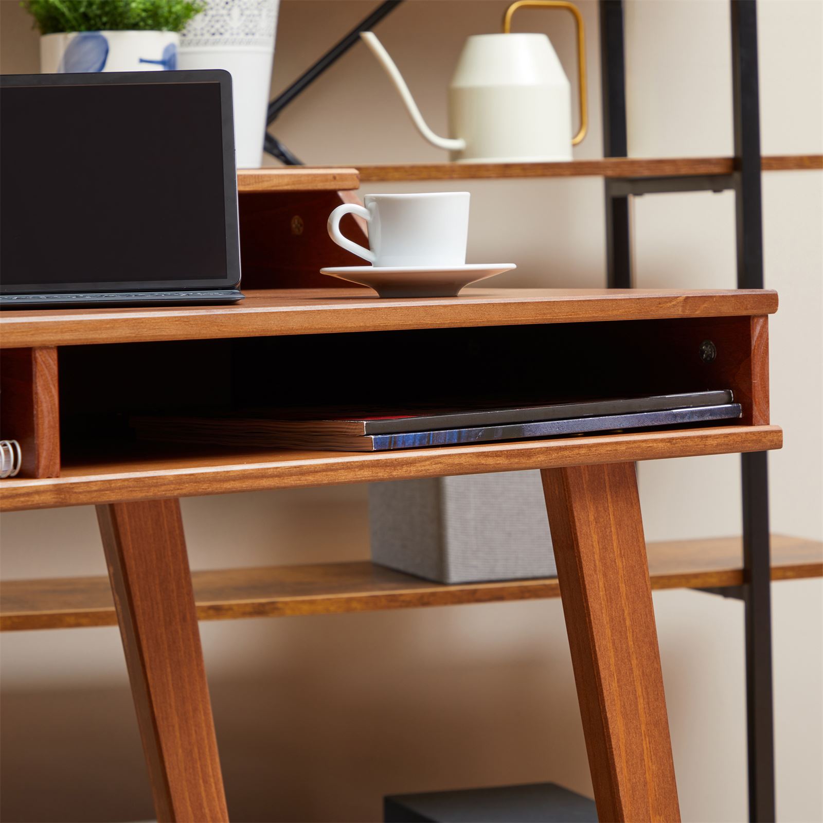 Bureau Avec Rangement Luna En Pin Massif Lasuré Brun Foncé