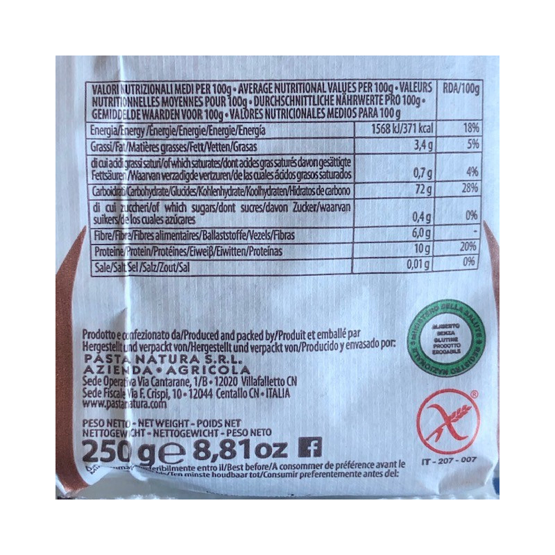 Fusilli Pâtes Sans Gluten Avec Farine Sarrasin 250 Gr PASTA NATURA