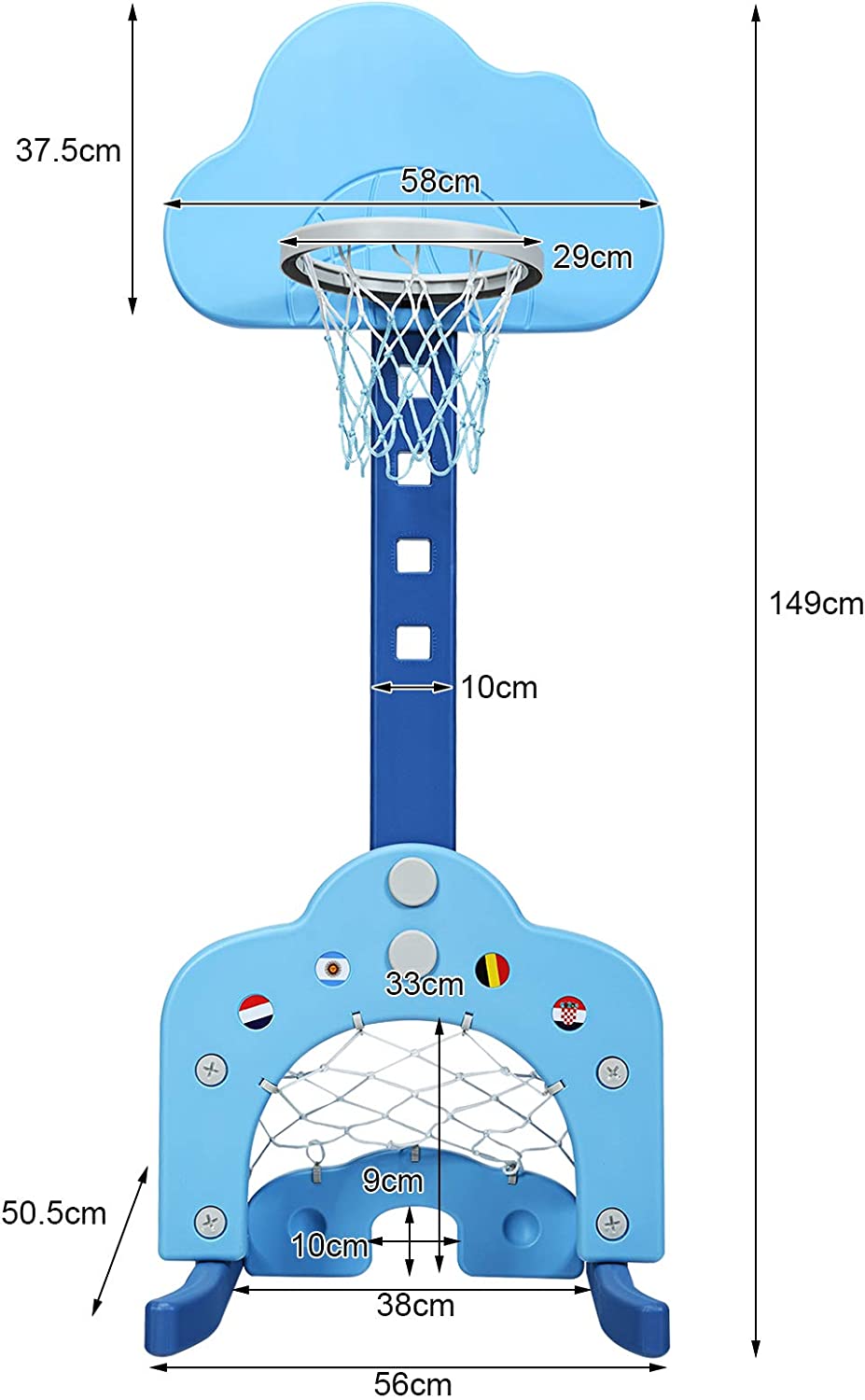 Costway Ensemble De Basket 3 En 1, Panier Avec Hauteur Ajustable 77cm - 116cm