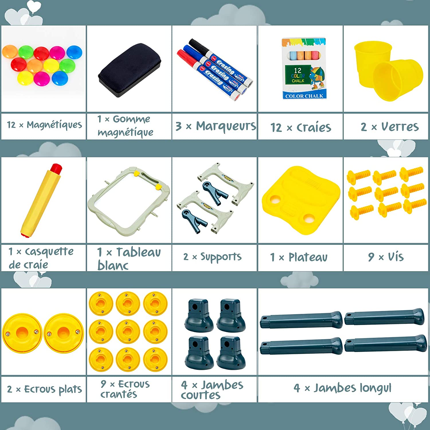 Tableau Double Face Craie Et Blanc Magnétique 'Safari' Small Foot - Pour Enfants Dès 4 Ans, Certifié FSC, Avec Accessoires