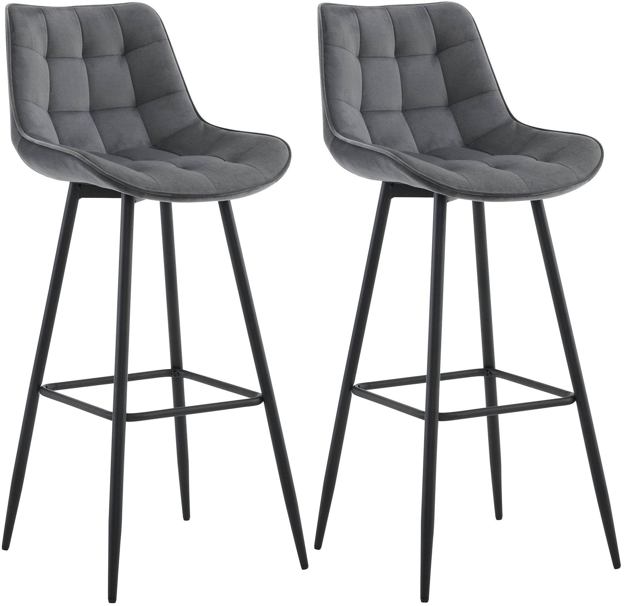 Lot De 2 Tabourets De Bar Coutures Décoratives Carrées Avec Repose-pieds En Velours Gris 10_0006217