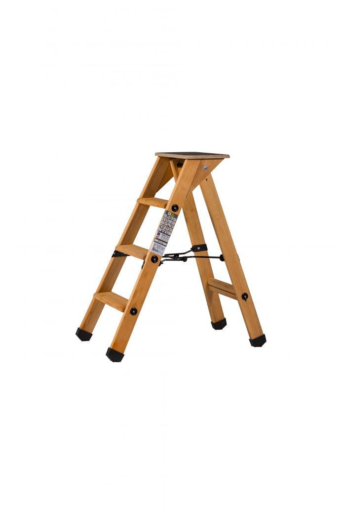 Escabeau Lyonnais Bois 3 Marches + Tablette - Hauteur De Travail 2,25m